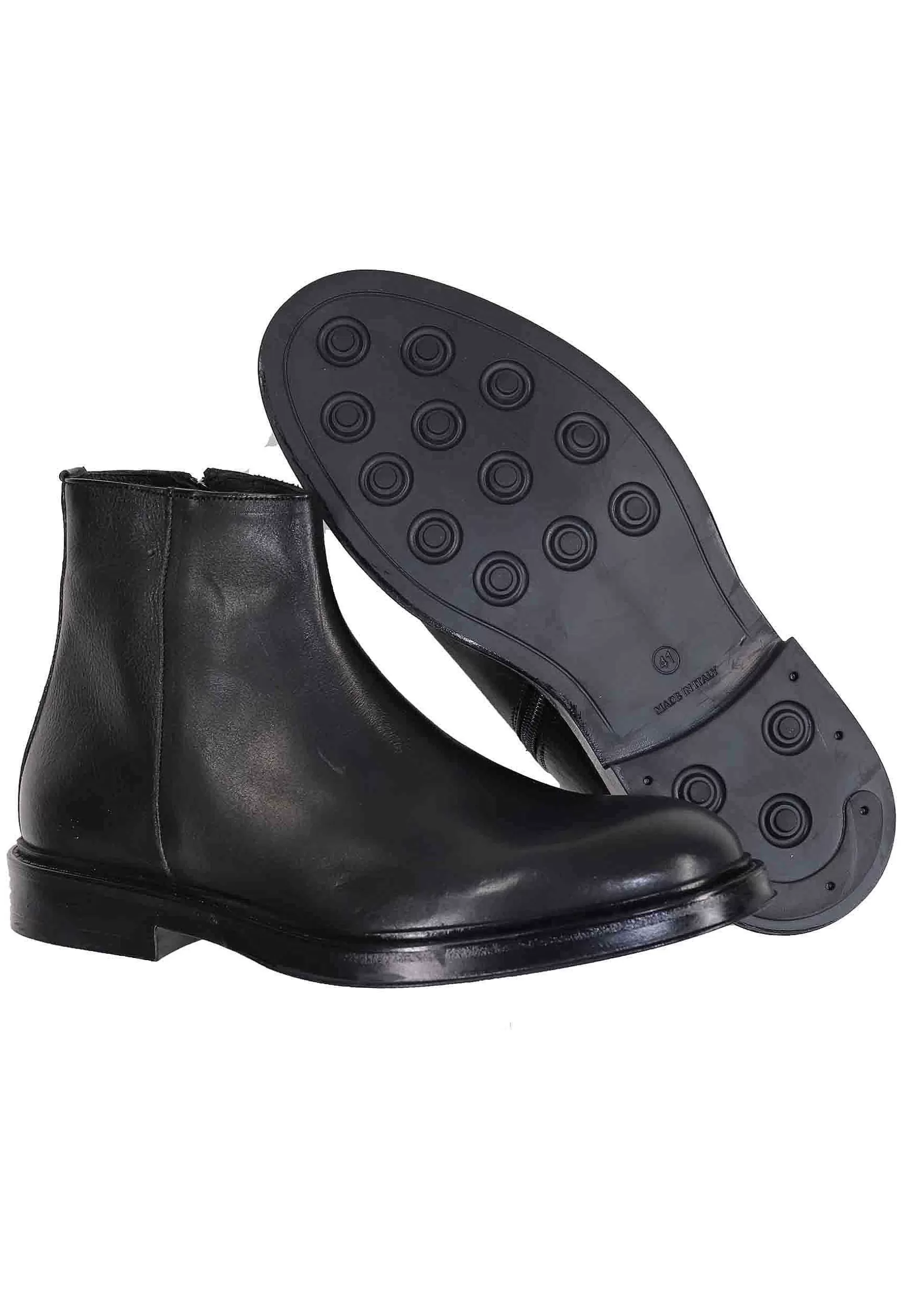 Stivaletti Uomo In Pelle Nera Con Zip Laterale E Suola In Gomma** Flash Sale