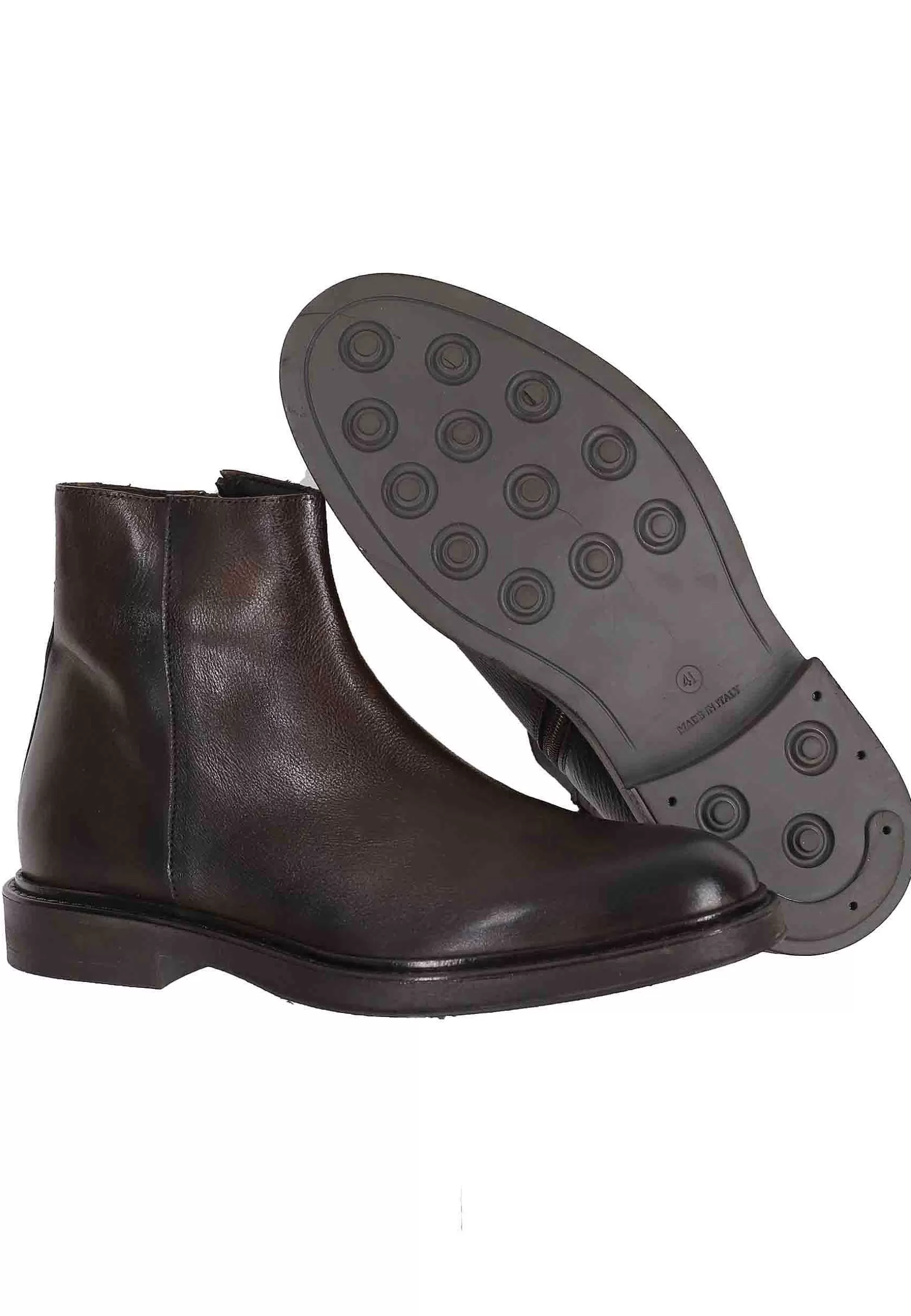 Stivaletti Uomo In Pelle Testa Di Moro Con Zip Laterale E Suola In Gomma** Best