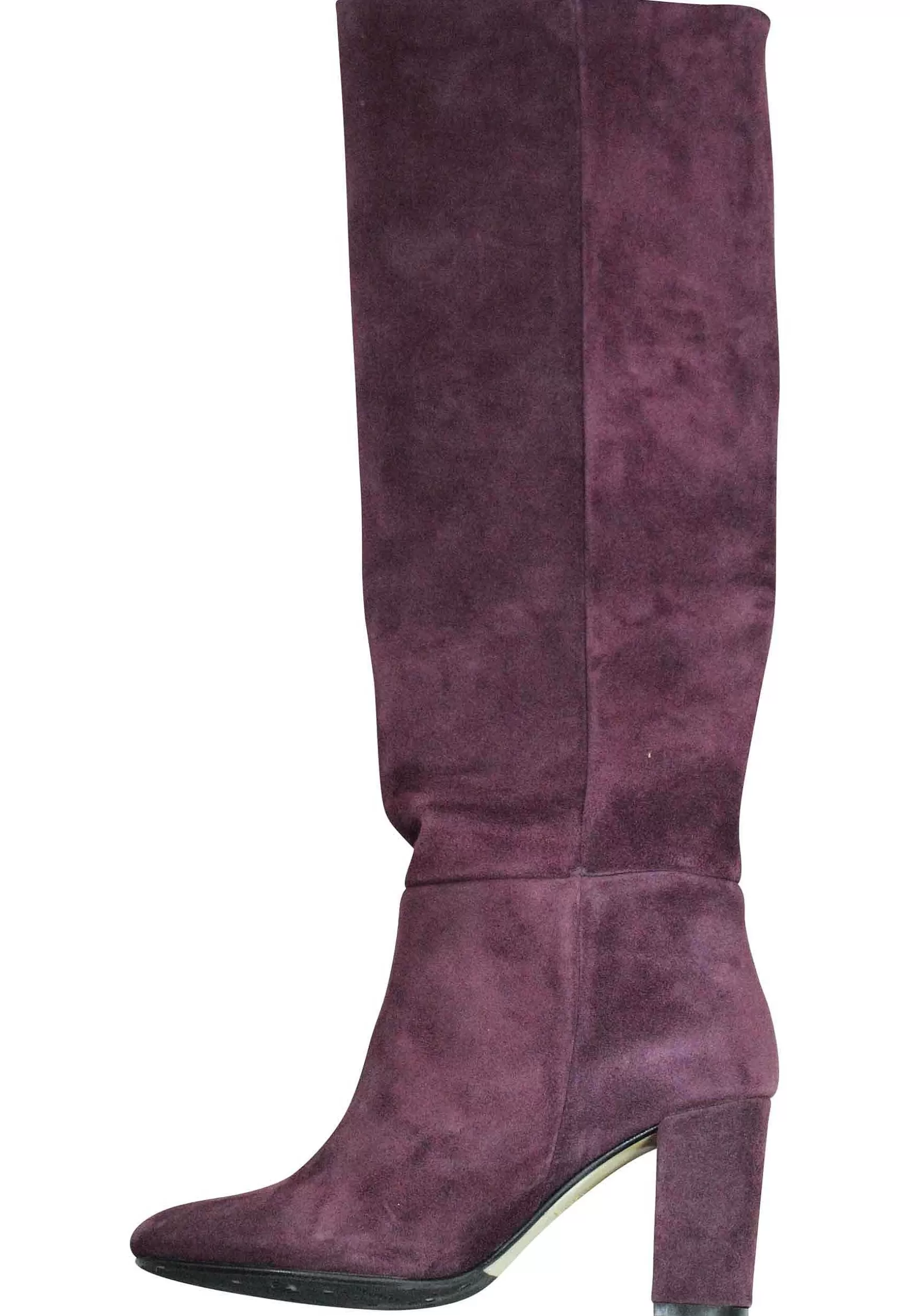Stivai A Tubo Donna In Camoscio Bordeaux Tacco Ato Punta Tonda*L Best Sale