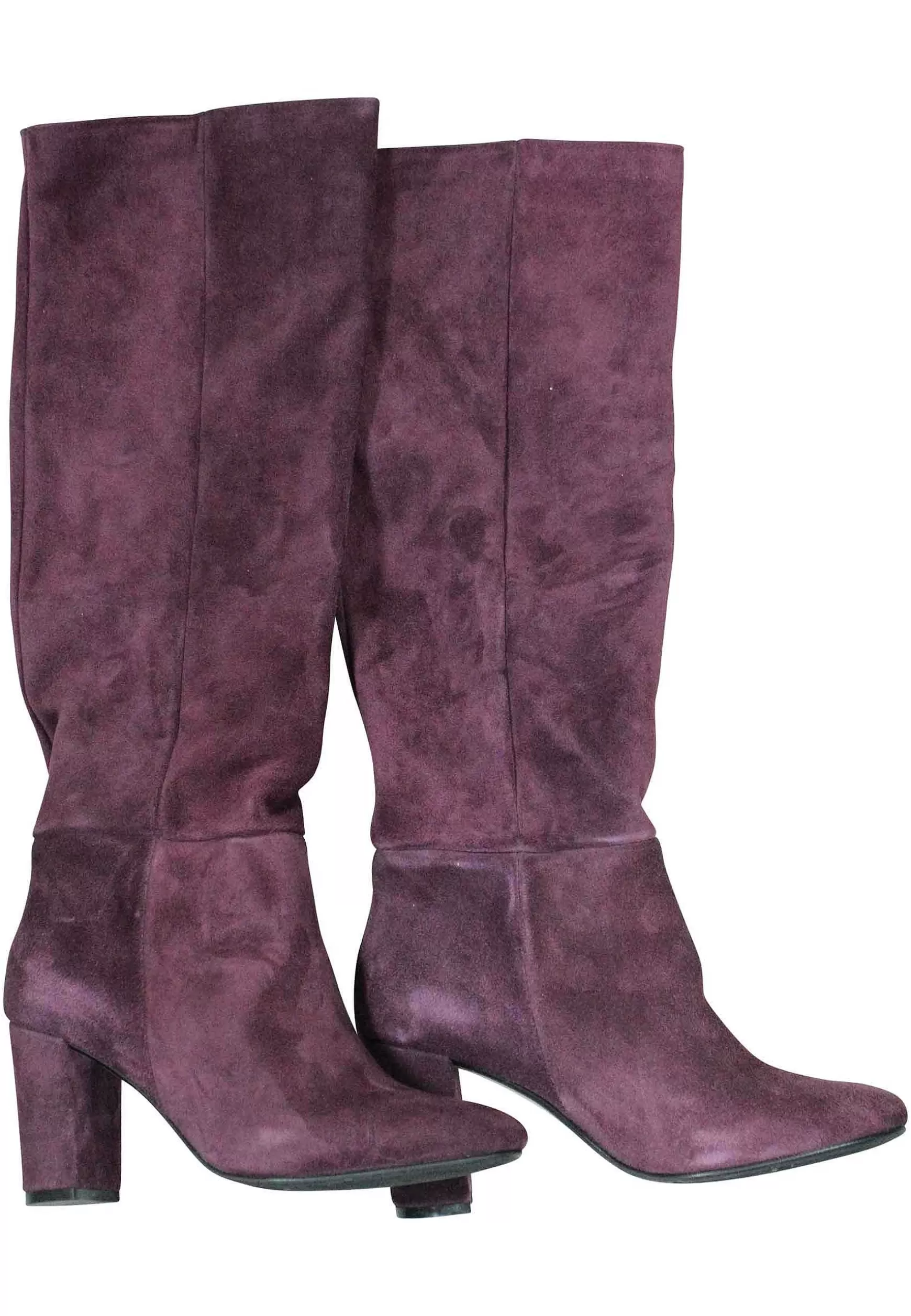 Stivai A Tubo Donna In Camoscio Bordeaux Tacco Ato Punta Tonda*L Best Sale