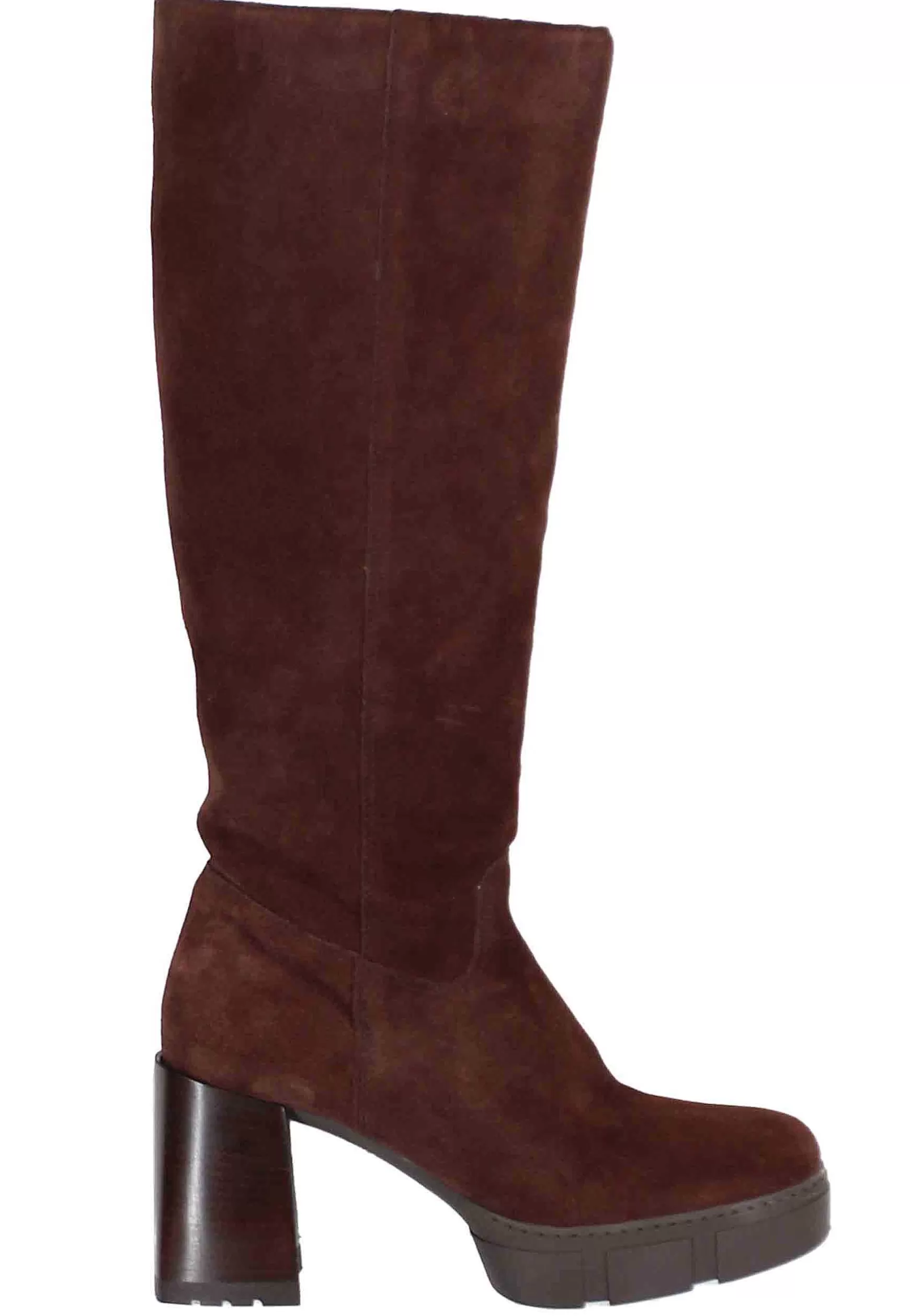 Stivali A Tubo Donna In Camoscio Marrone Con Tacco E Plateau*Unisa Store