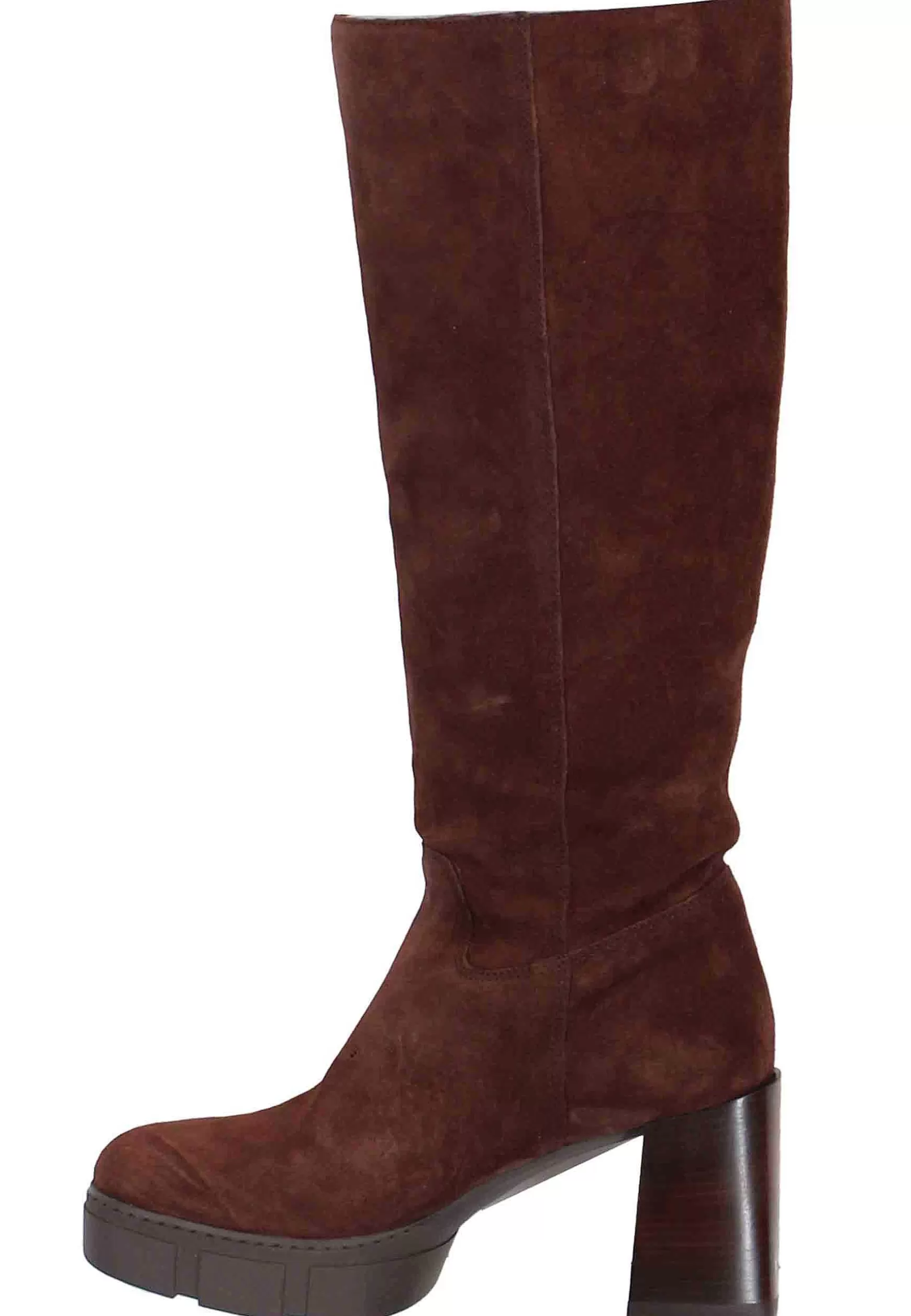 Stivali A Tubo Donna In Camoscio Marrone Con Tacco E Plateau*Unisa Store