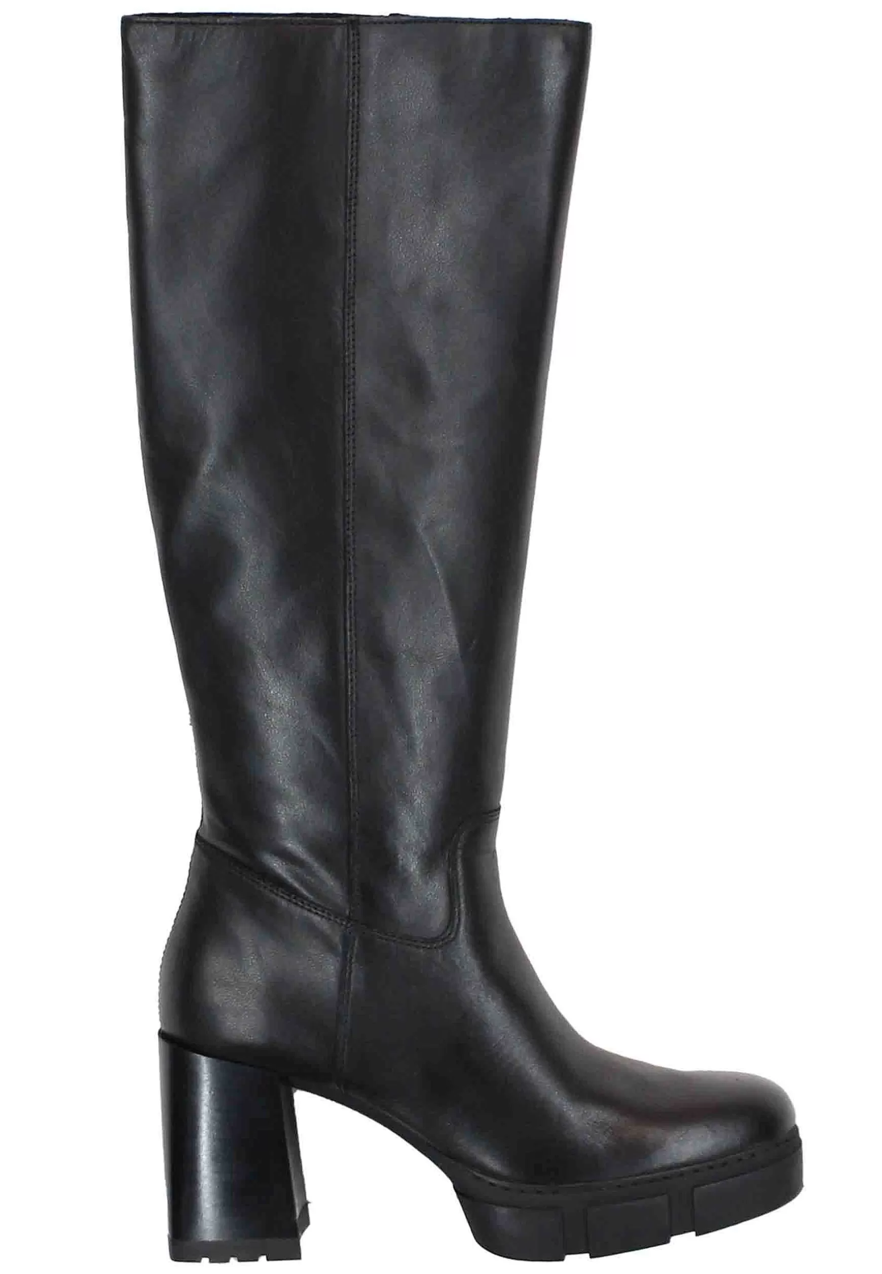 Stivali A Tubo Donna In Pelle Nera Con Tacco E Plateau*Unisa Shop