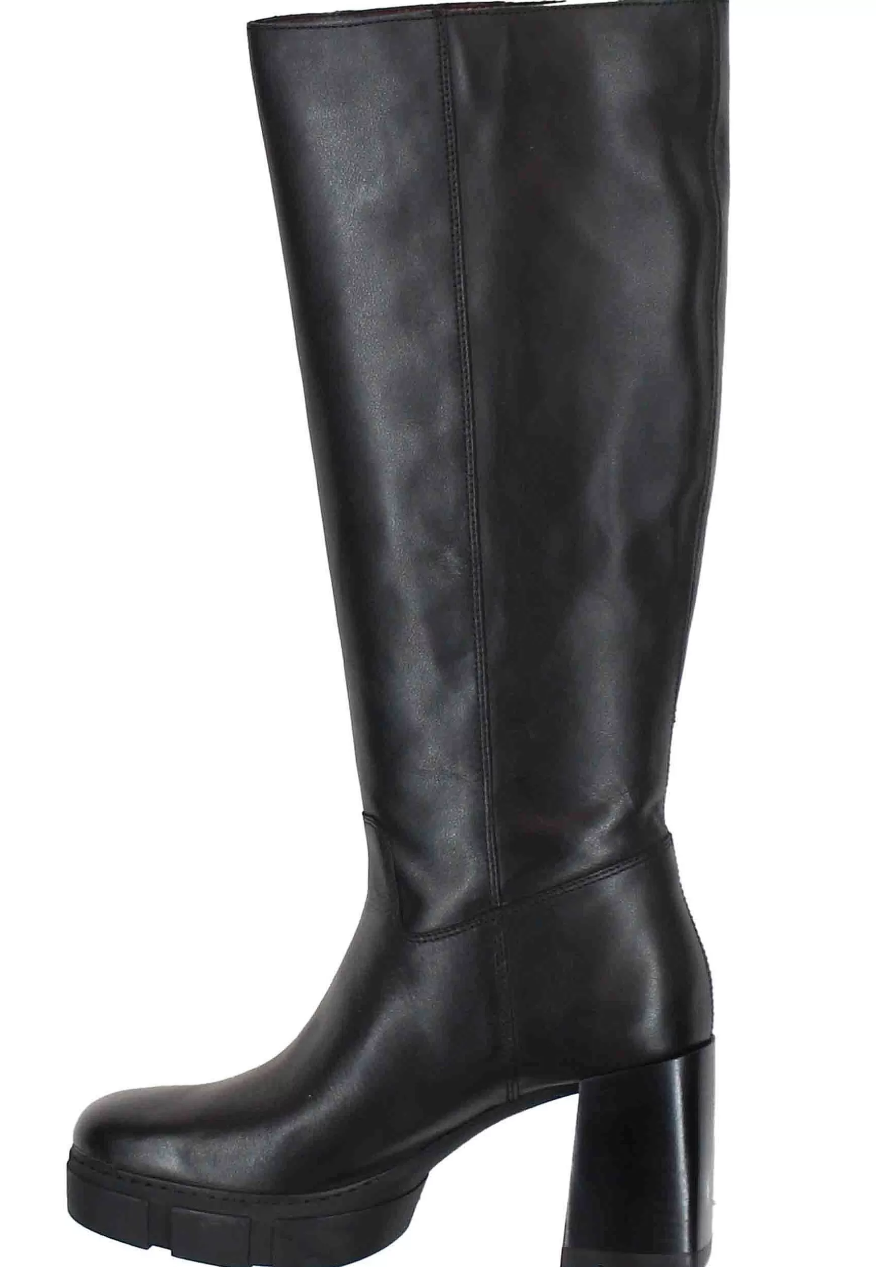 Stivali A Tubo Donna In Pelle Nera Con Tacco E Plateau*Unisa Shop