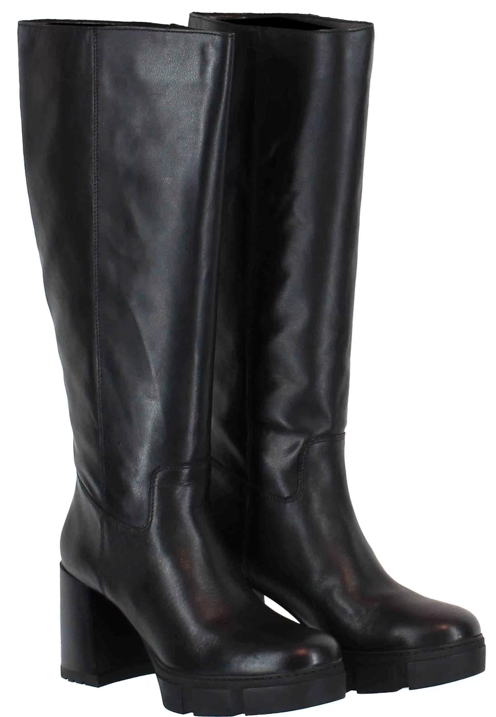 Stivali A Tubo Donna In Pelle Nera Con Tacco E Plateau*Unisa Shop