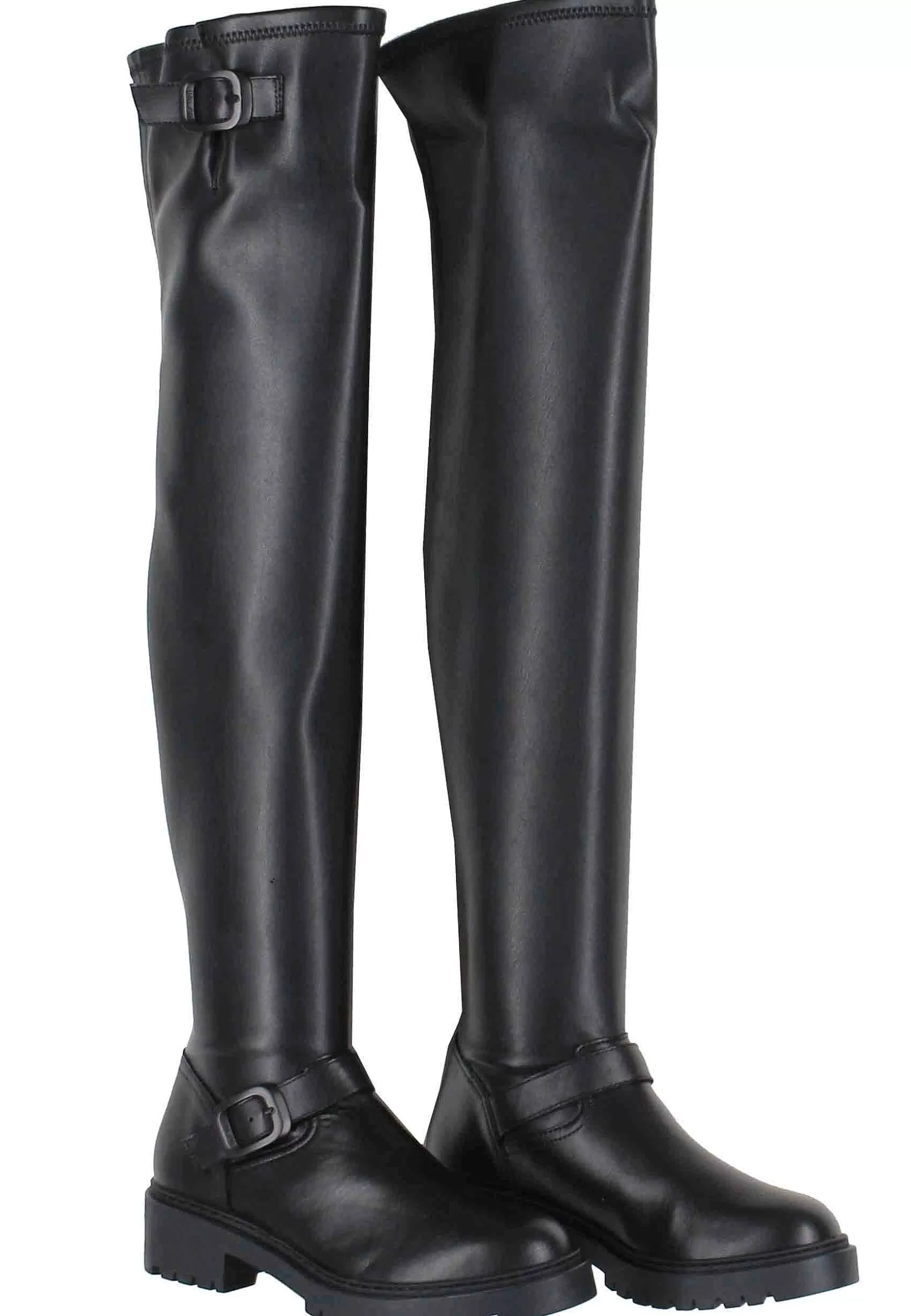 Stivali Con Gambale Alto Donna In Pelle Nera E Suola Carrarmato*Unisa Best Sale