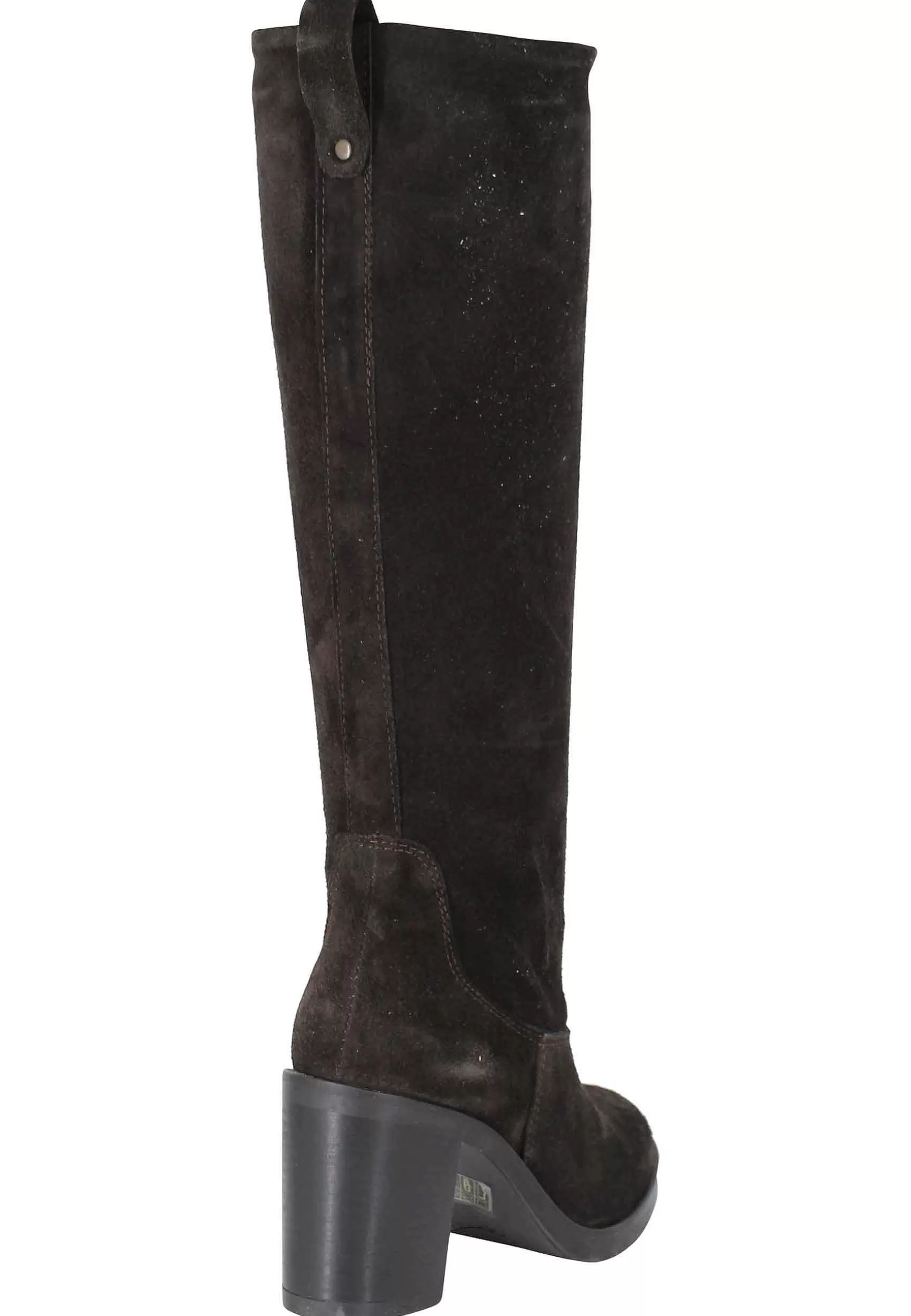 Stivali Donna A Tubo In Camoscio Tesra Di Moro Con Tacco In Cuoio E Punta Tonda** Flash Sale