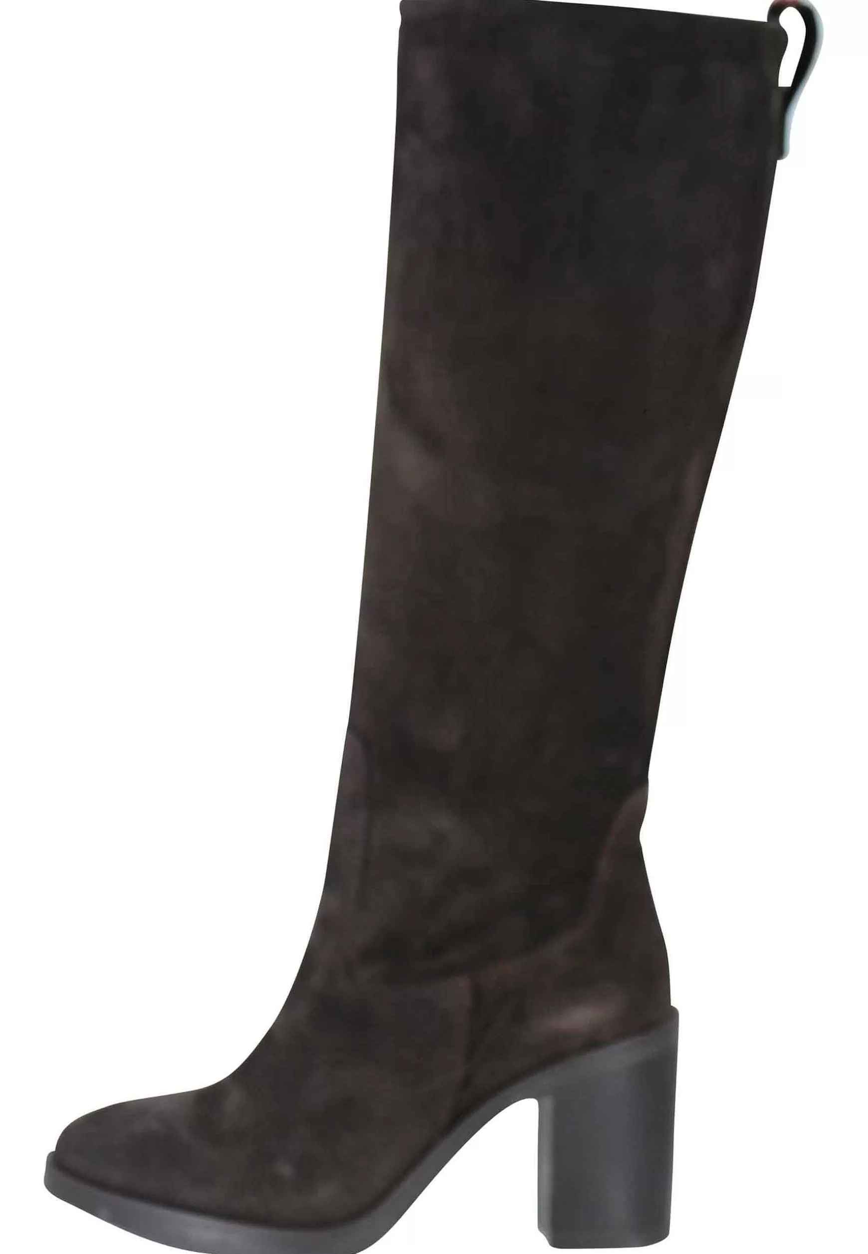 Stivali Donna A Tubo In Camoscio Tesra Di Moro Con Tacco In Cuoio E Punta Tonda** Flash Sale