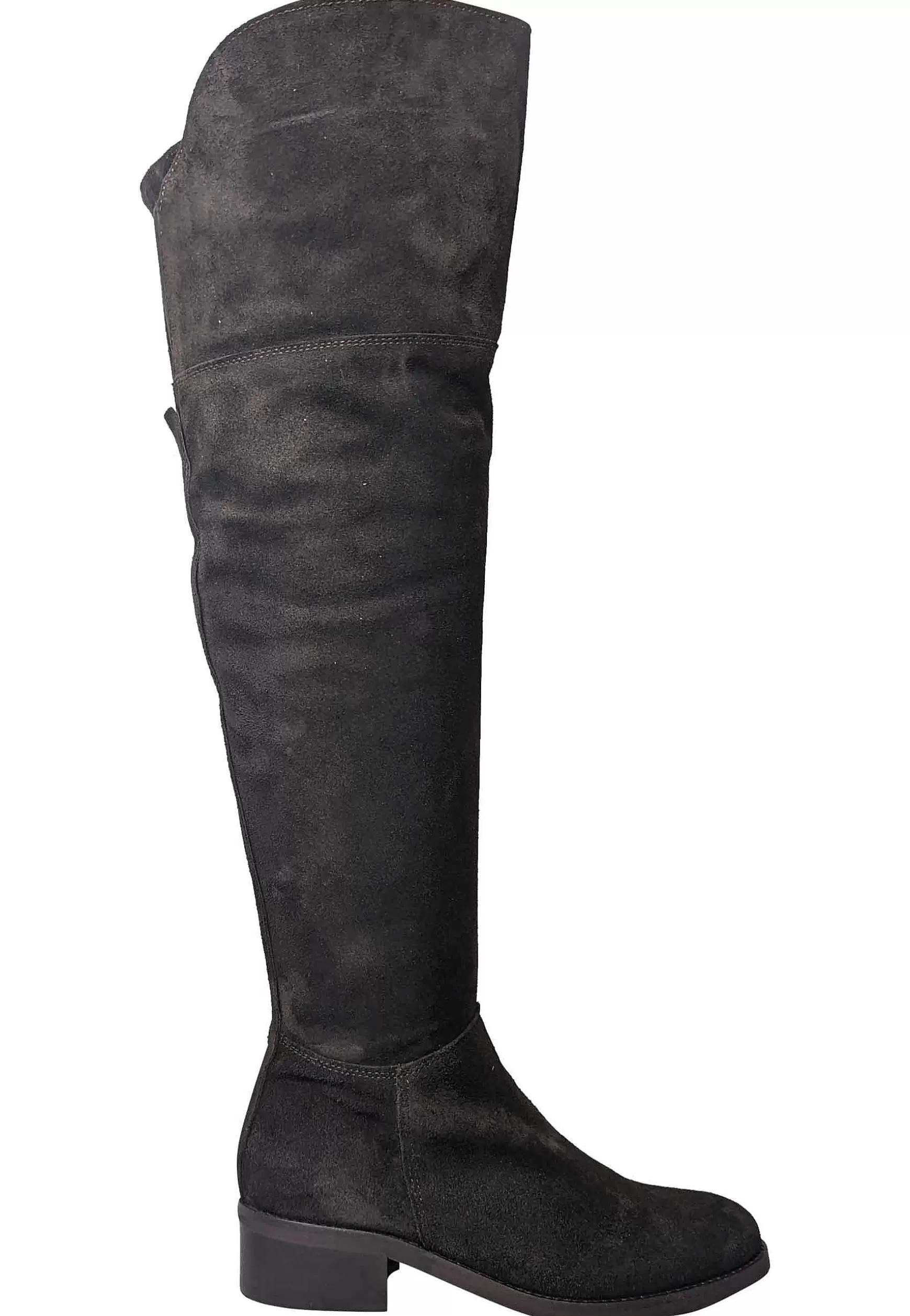 Stivali Donna In Camoscio Marrone Con Risvolto Tacco Medio In Cuoio** Clearance