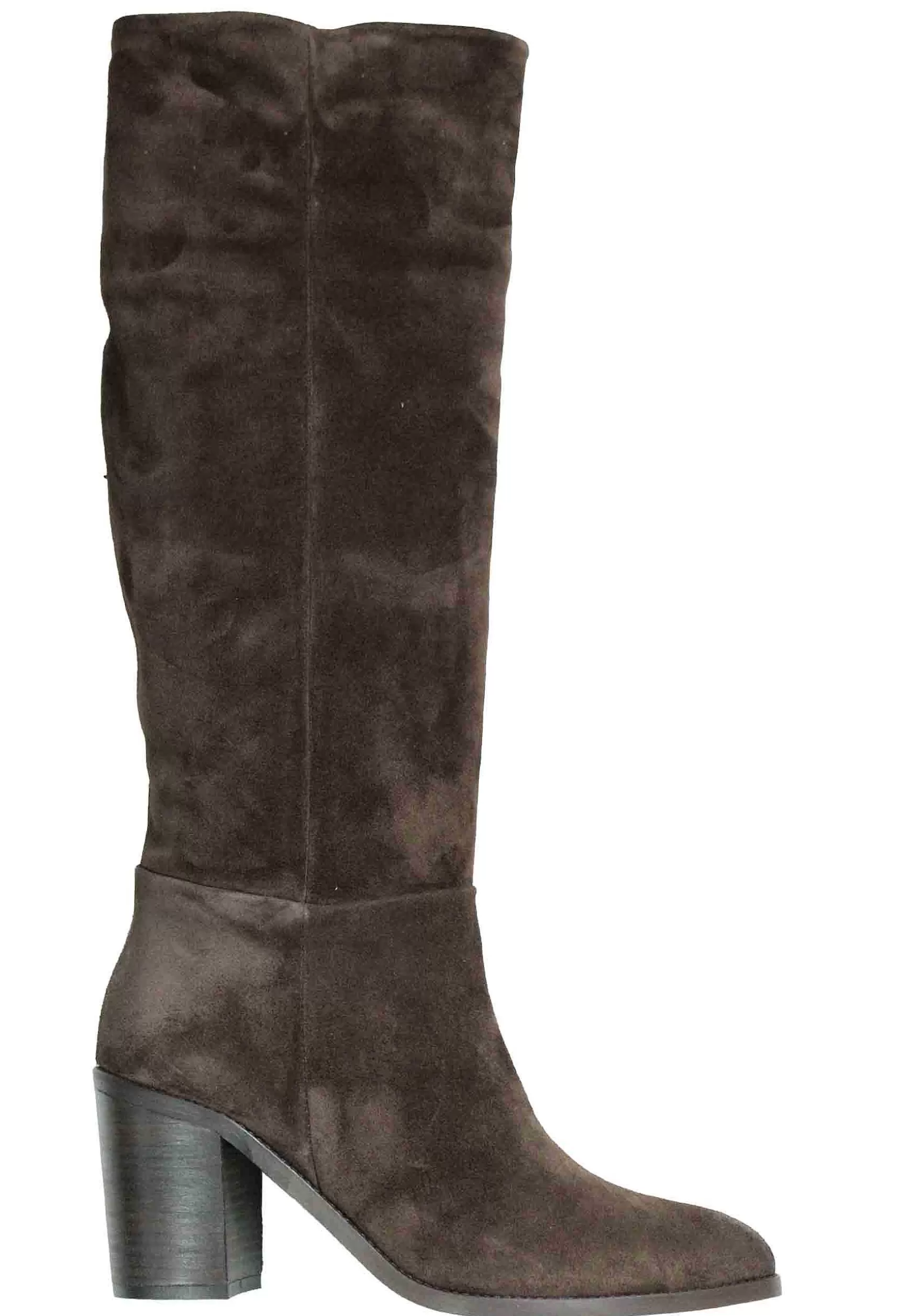 Stivali Donna In Camoscio Testa Di Moro Con Tacco In Cuoio E Punta Semi Tonda*Onakò Discount