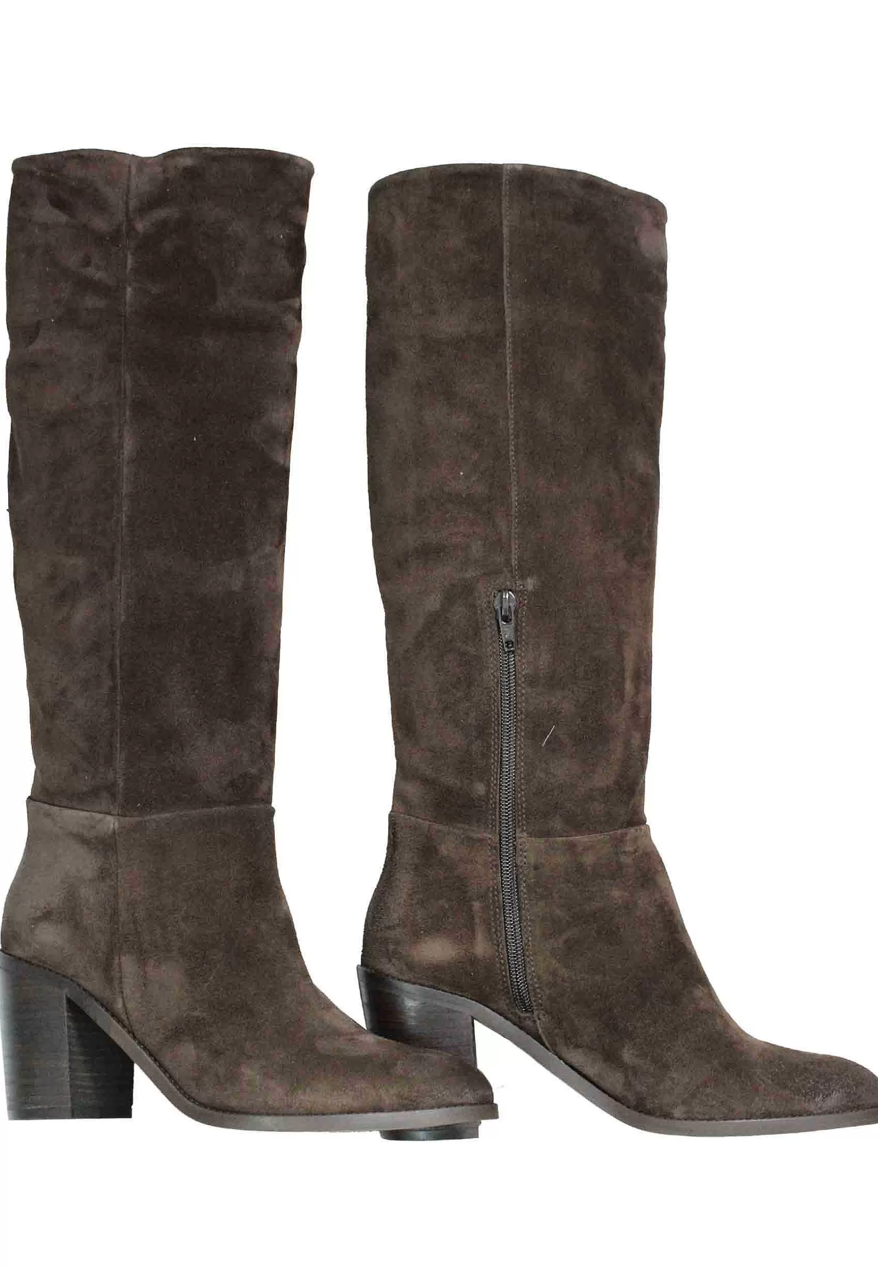 Stivali Donna In Camoscio Testa Di Moro Con Tacco In Cuoio E Punta Semi Tonda*Onakò Discount