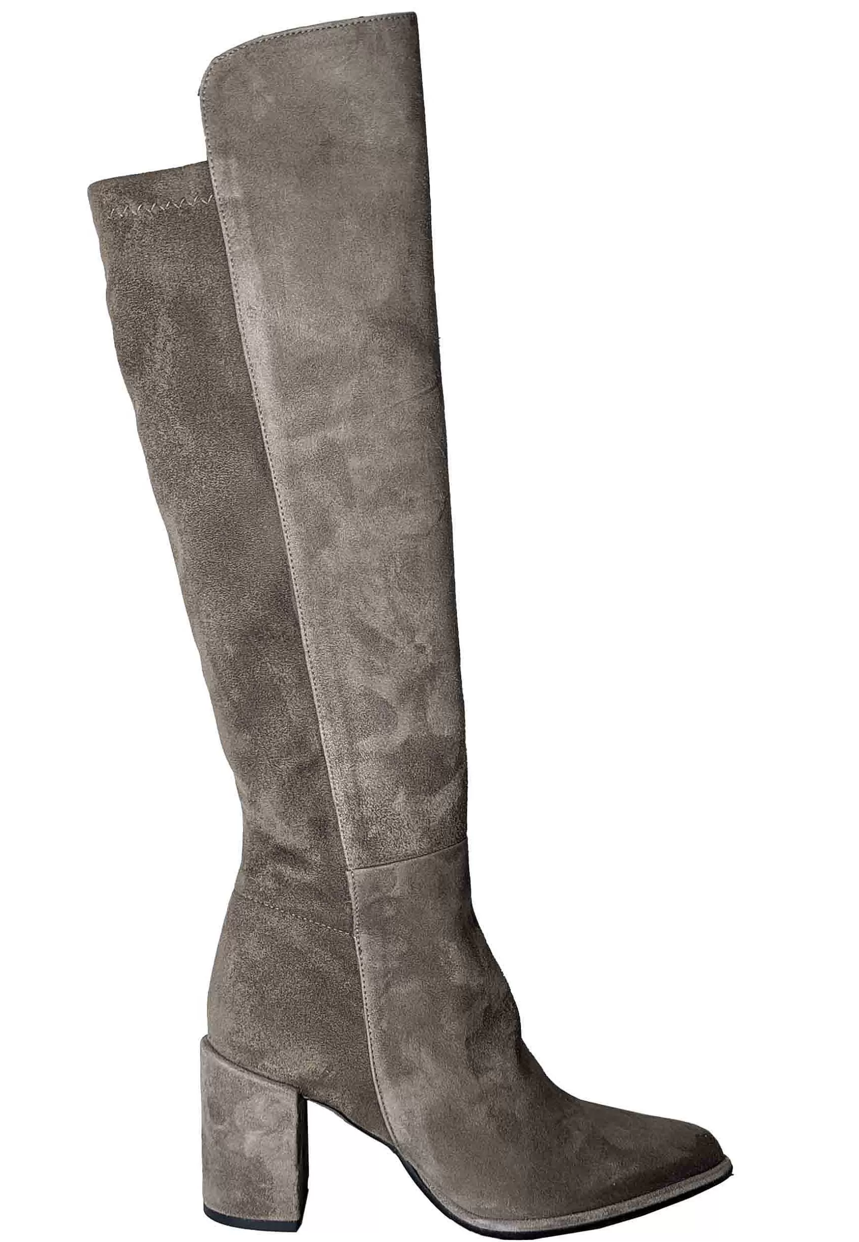 Stivali Donna In Pelle E Tessuto Taupe Con Tacco Alto** Online