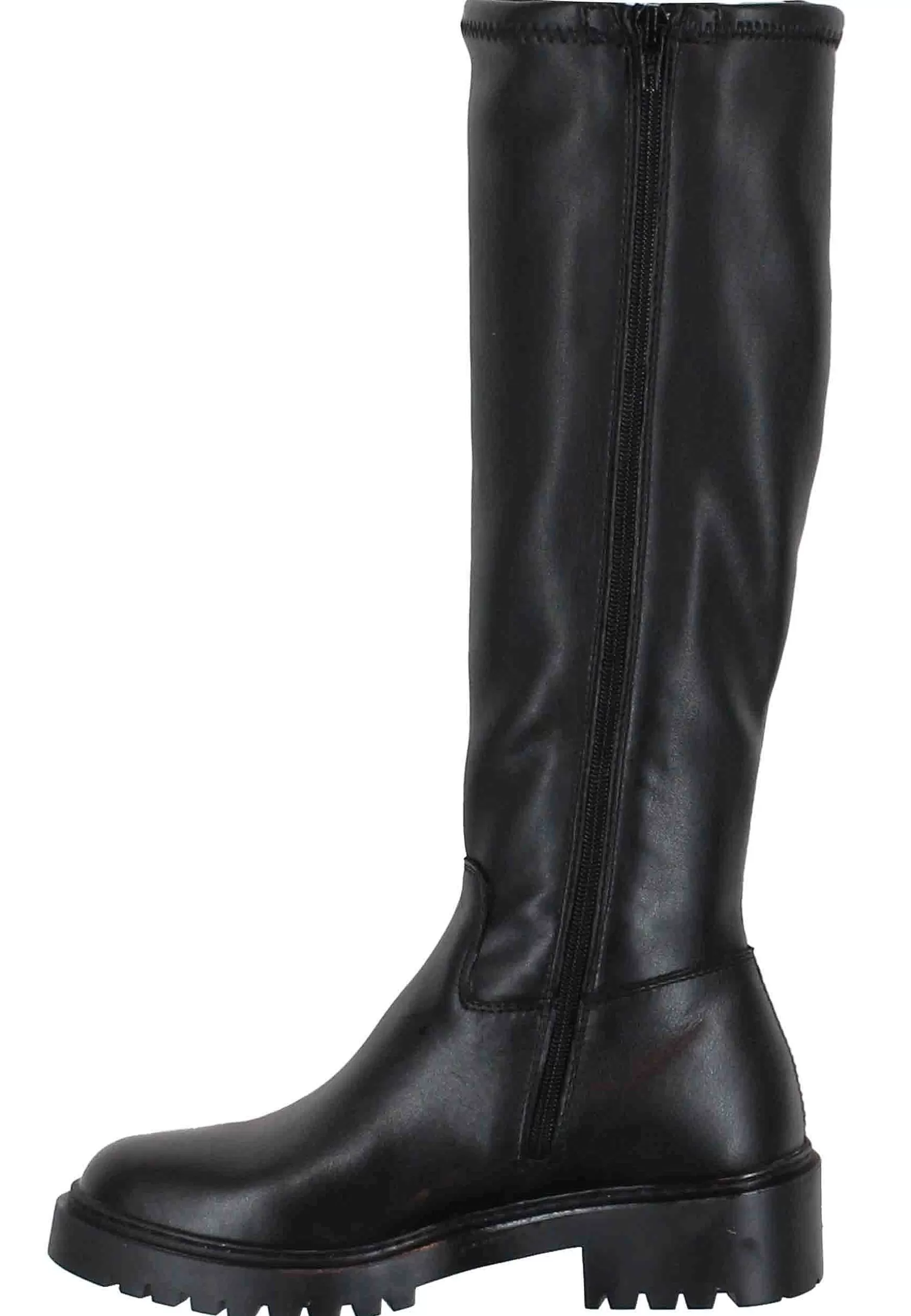 Stivali Donna In Pelle Nera Con Suola Carrarmato E Punta Tonda*Unisa Shop