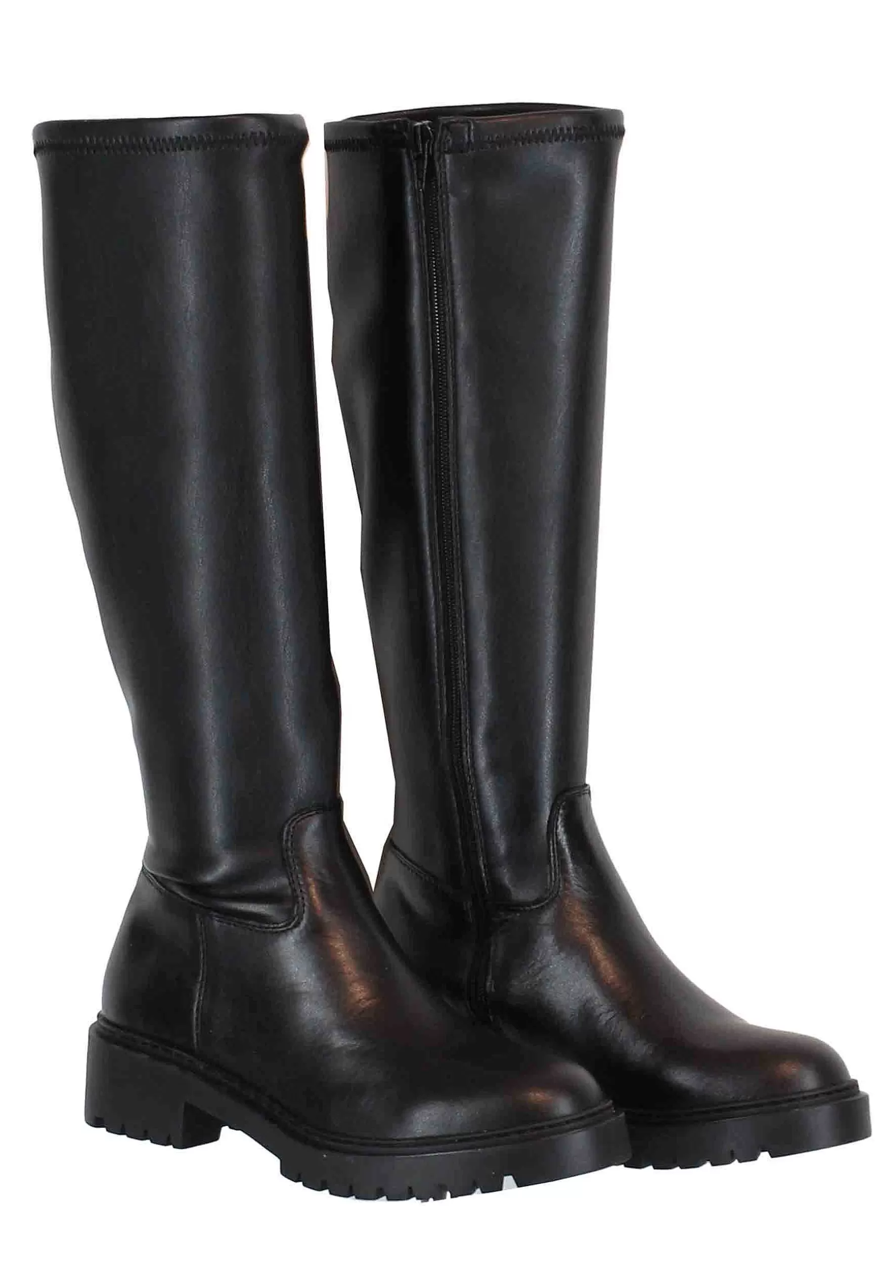 Stivali Donna In Pelle Nera Con Suola Carrarmato E Punta Tonda*Unisa Shop