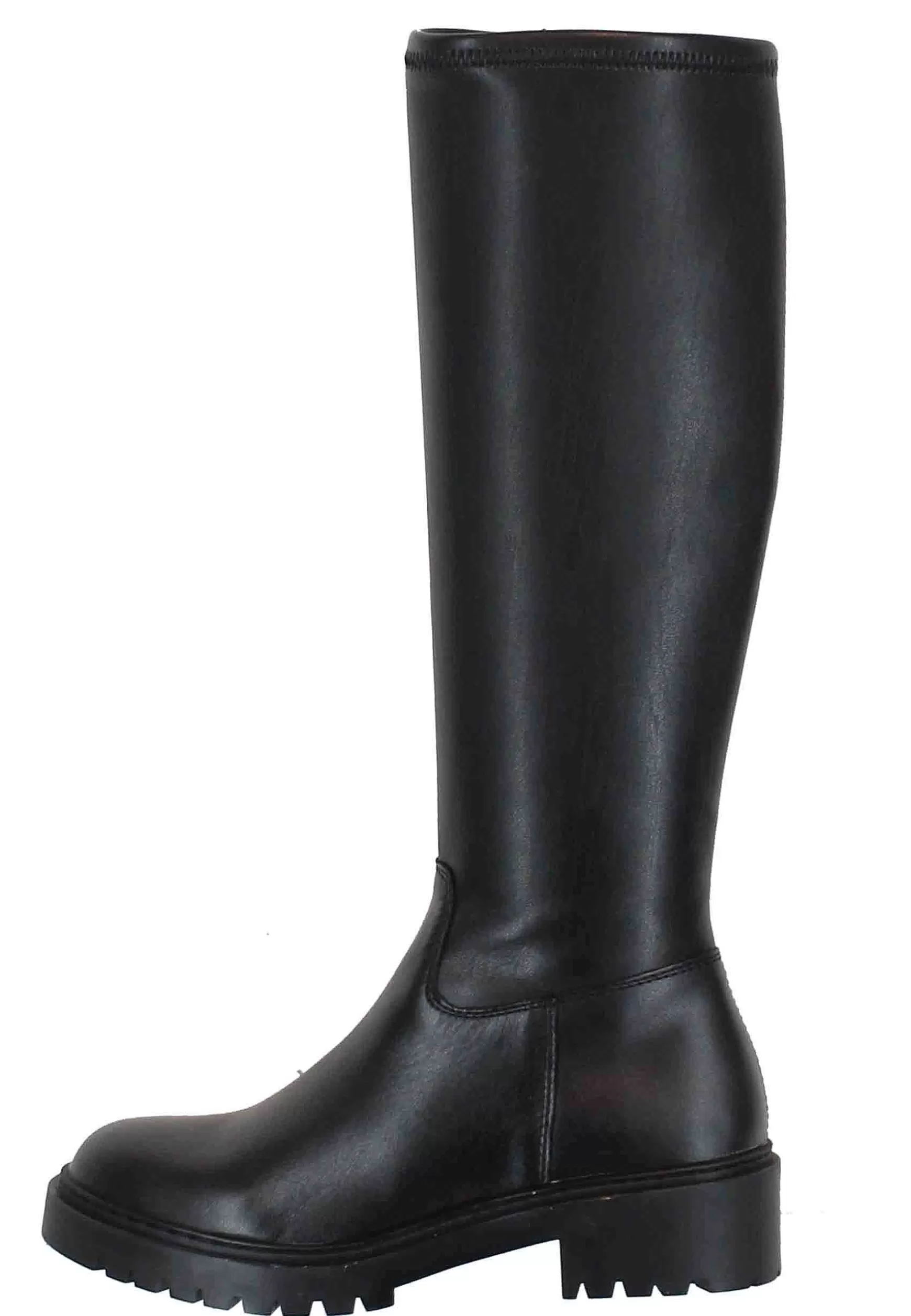 Stivali Donna In Pelle Nera Con Suola Carrarmato E Punta Tonda*Unisa Shop