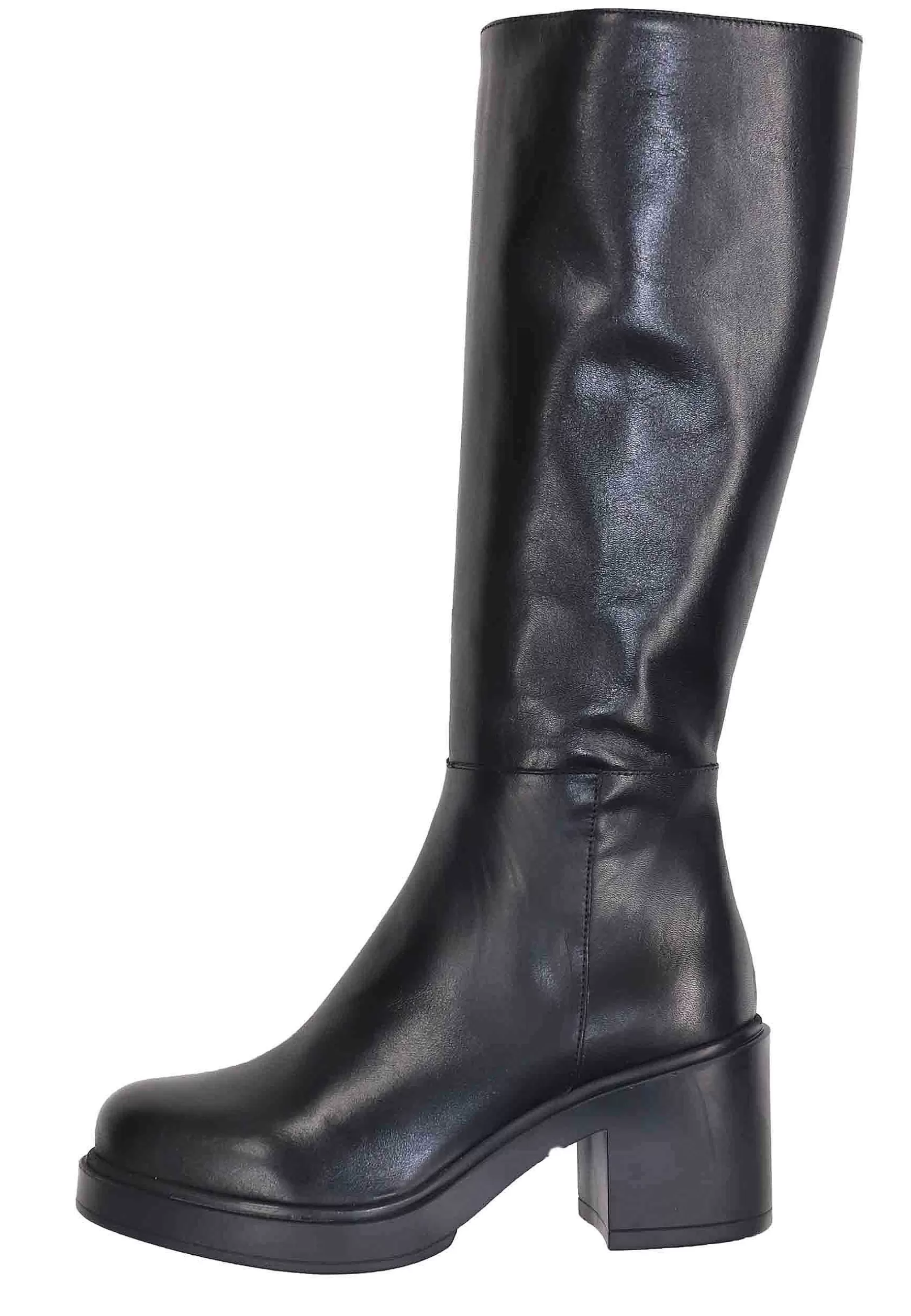Stivali Donna In Pelle Nera Con Suola In Gomma E Tacco Alto*Tattoo New