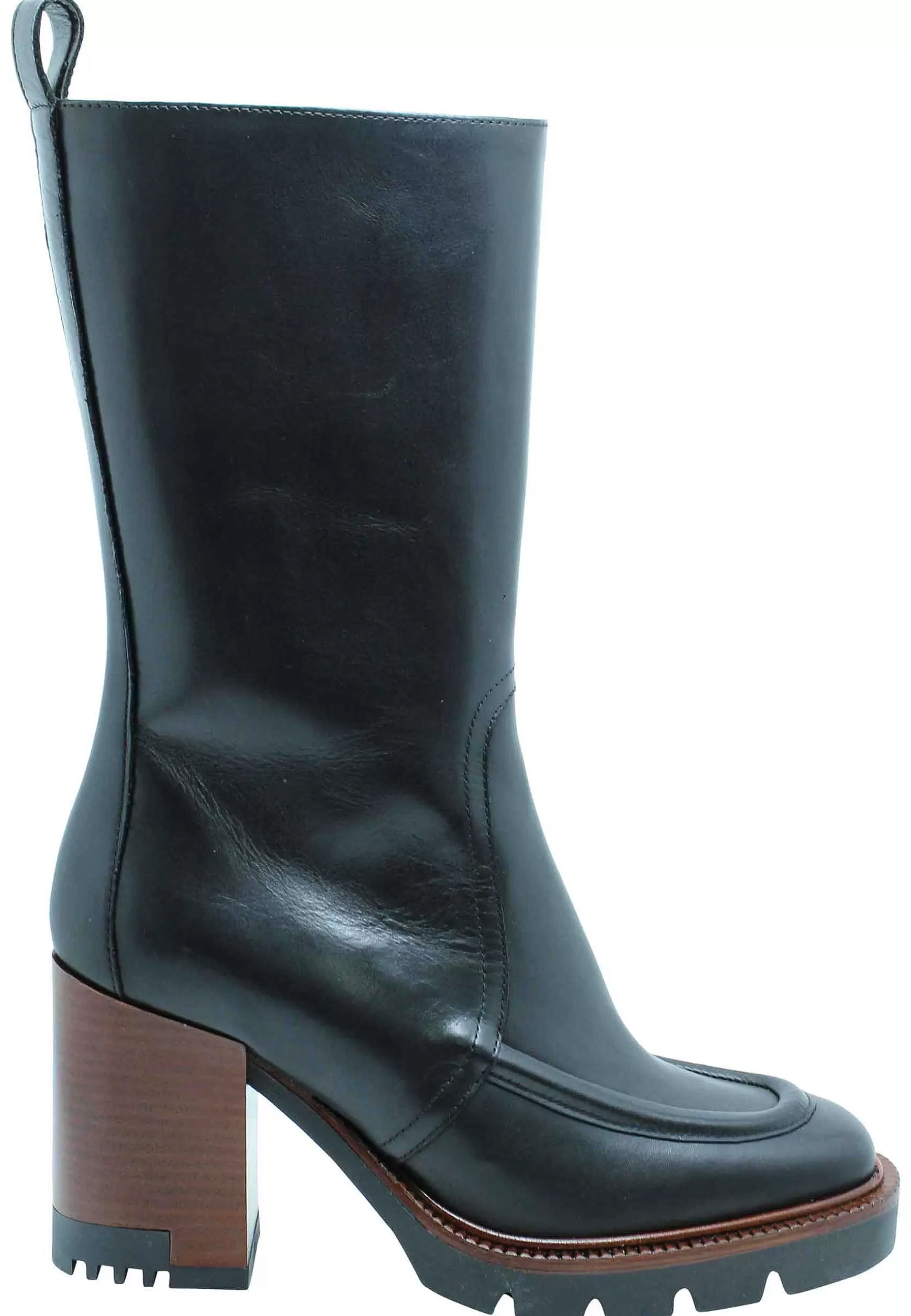 Stivali Donna In Pelle Nera Con Tacco Alto E Plateau In Gomma Carrarmato*Lorenzo Mari Fashion