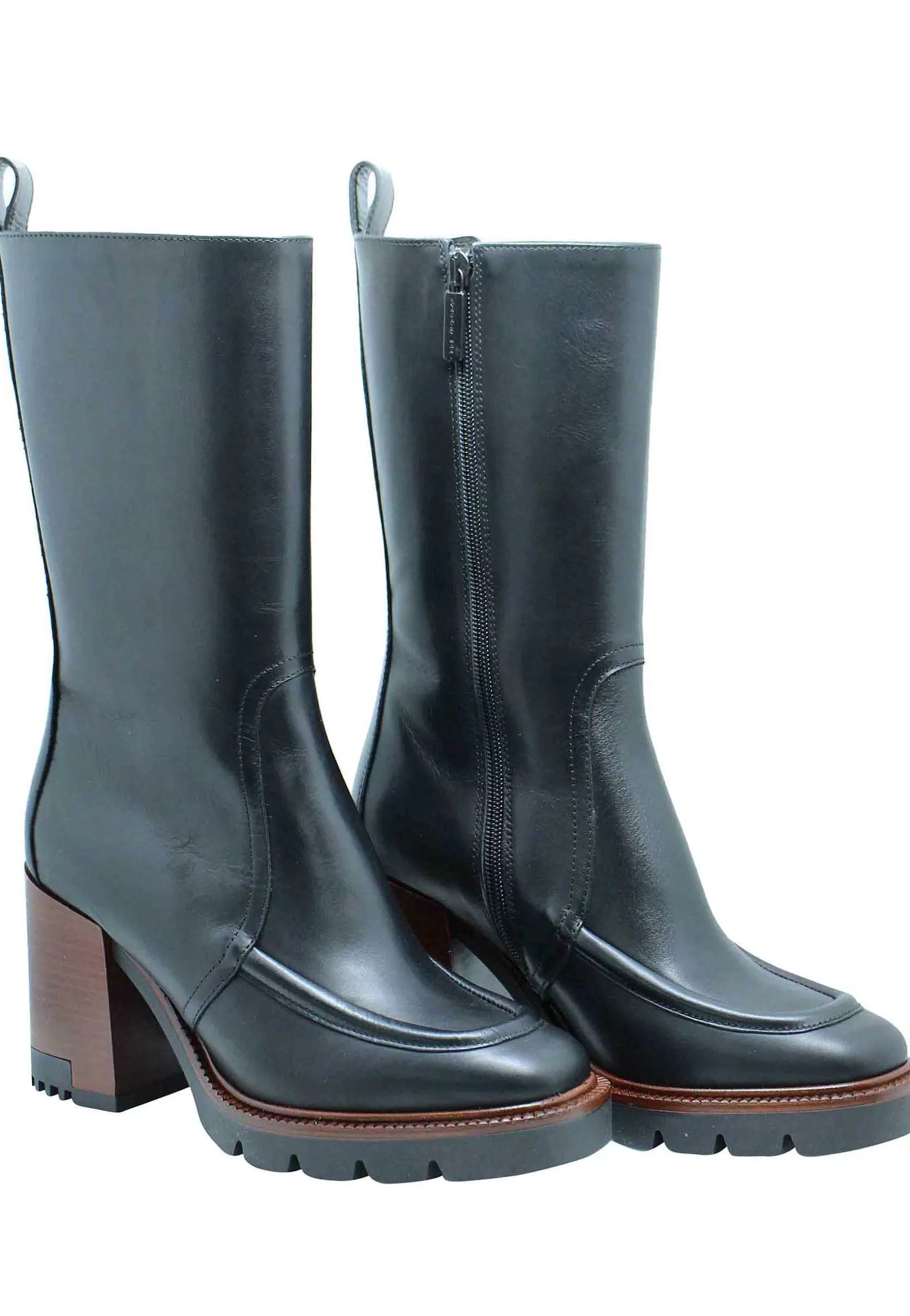 Stivali Donna In Pelle Nera Con Tacco Alto E Plateau In Gomma Carrarmato*Lorenzo Mari Fashion