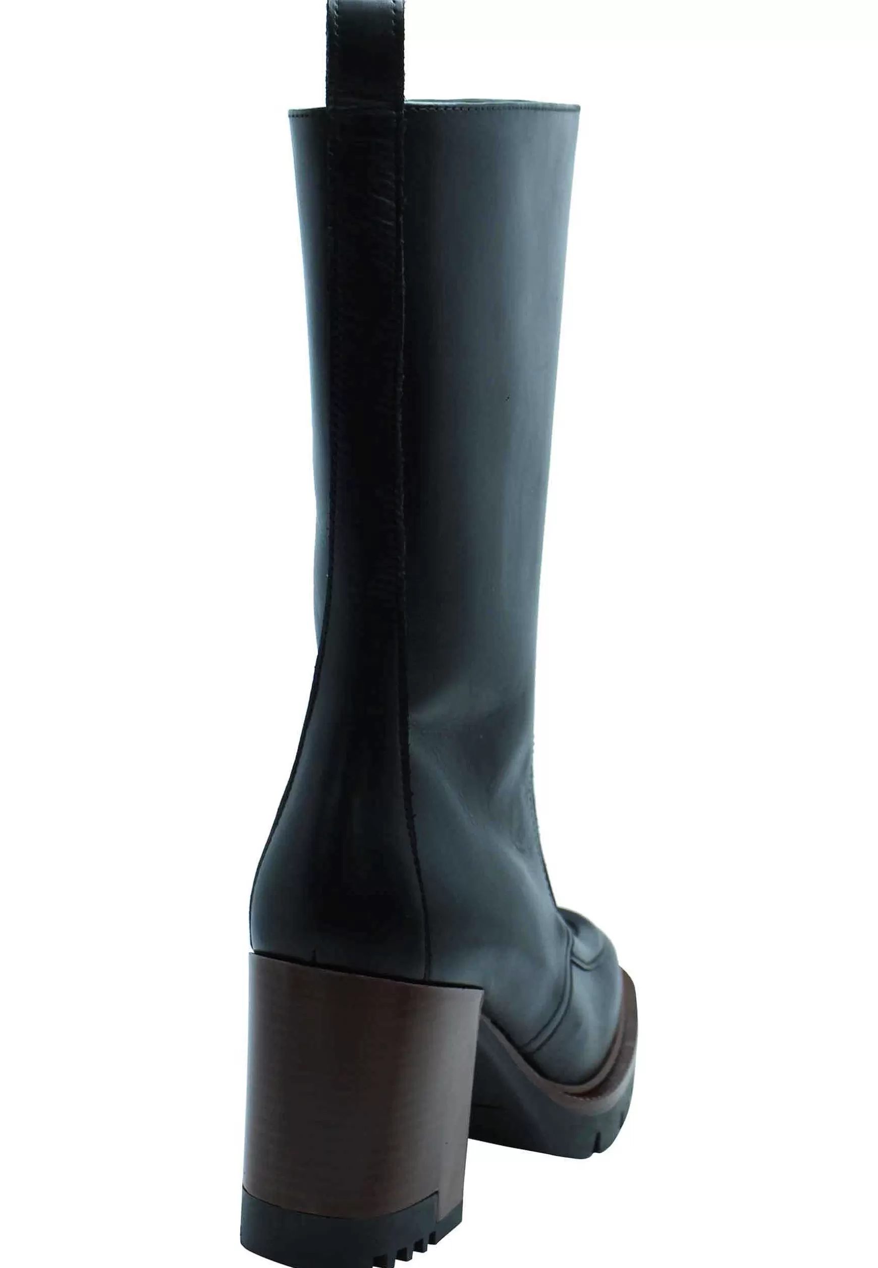 Stivali Donna In Pelle Nera Con Tacco Alto E Plateau In Gomma Carrarmato*Lorenzo Mari Fashion