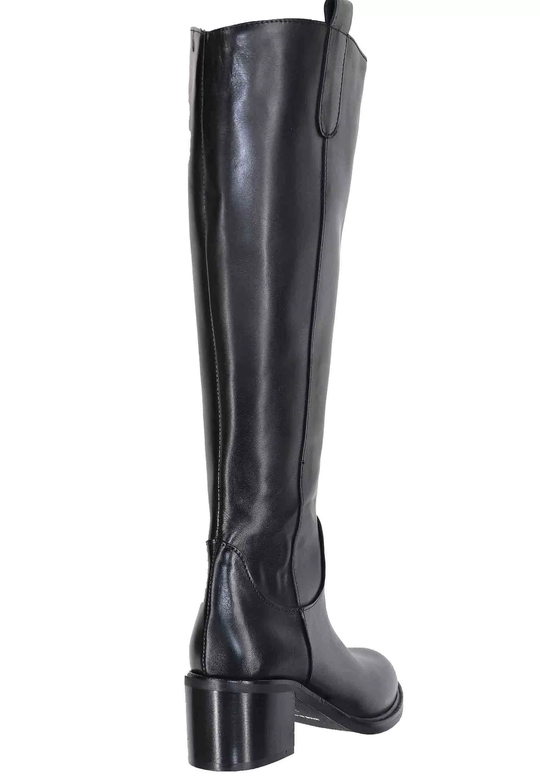 Stivali Donna In Pelle Nera Con Tacco In Cuoio E Tirante Laterale** Clearance