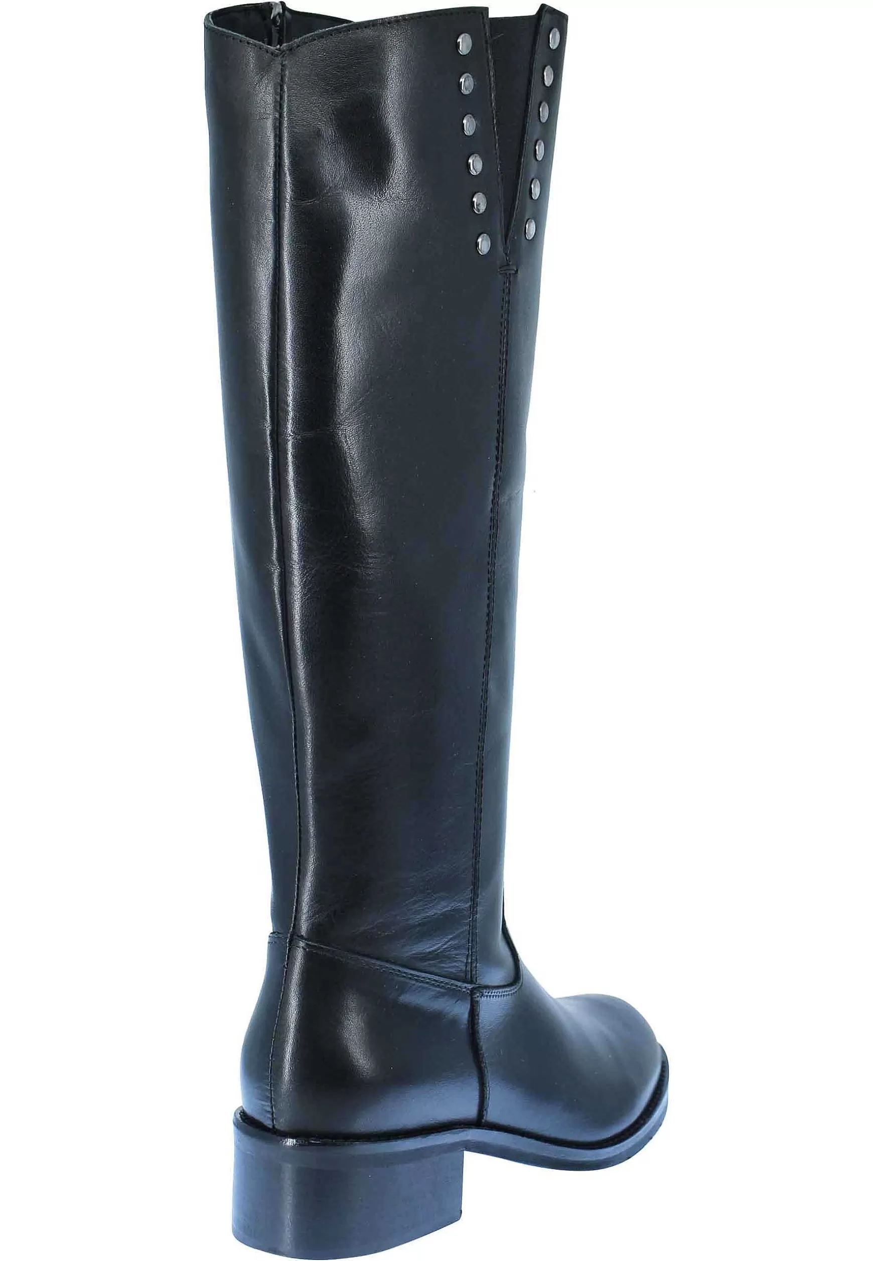 Stivali Donna In Pelle Nera Tacco Basso Con Borchie E Zip Laterale** Clearance