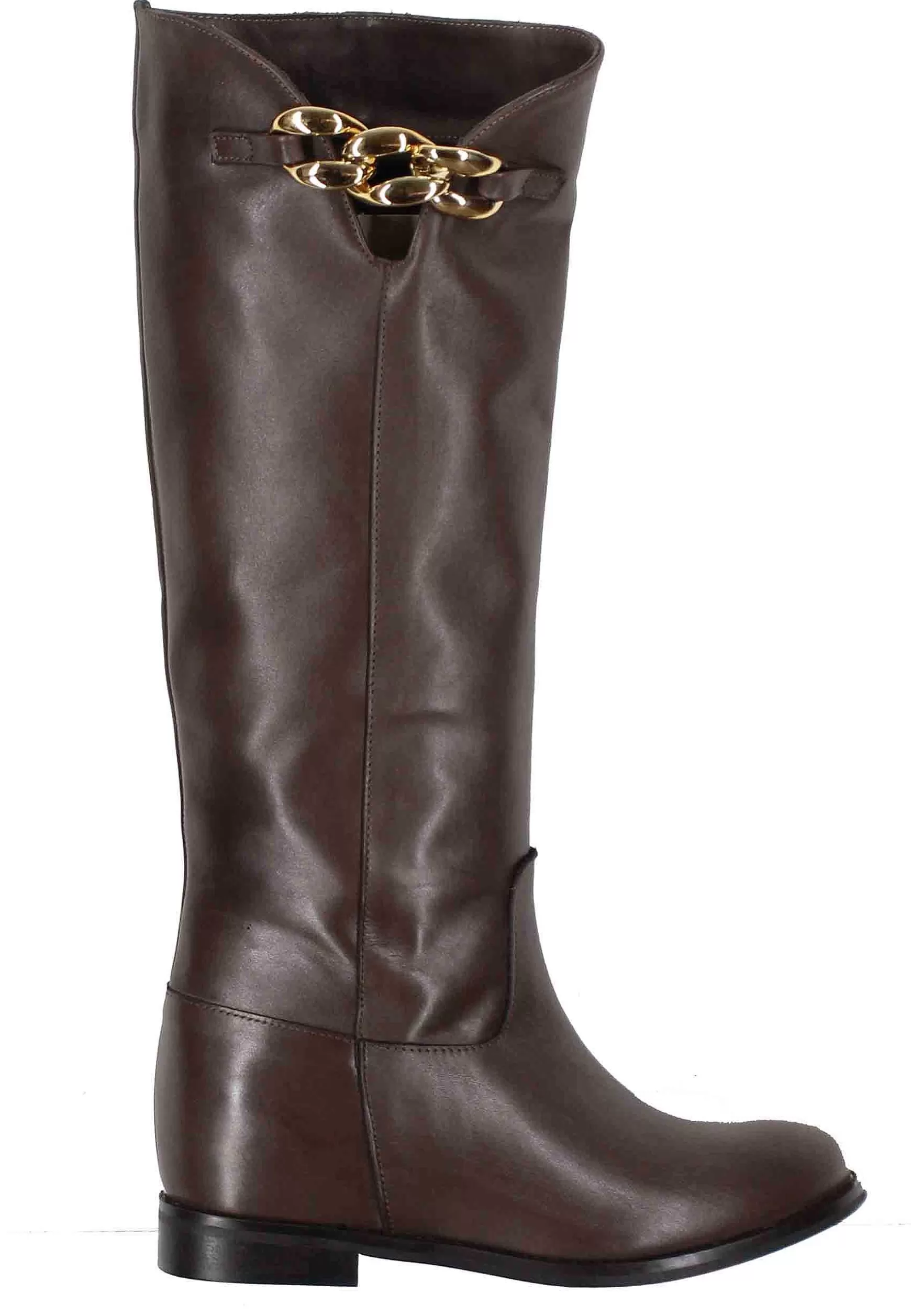 Stivali Donna In Pelle Testa Di Moro Con Catena Oro*Pierfrancesco Vincenti Best Sale