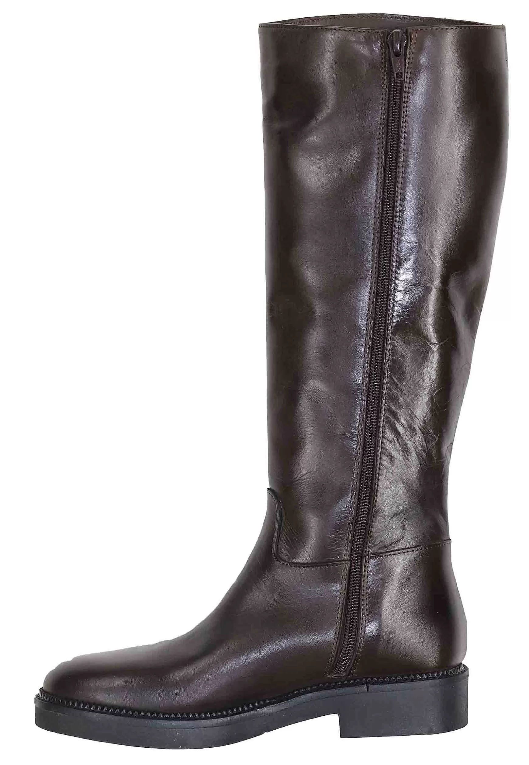 Stivali Donna In Pelle Testa Di Moro Con Tacco Basso E Punta Tonda** Flash Sale