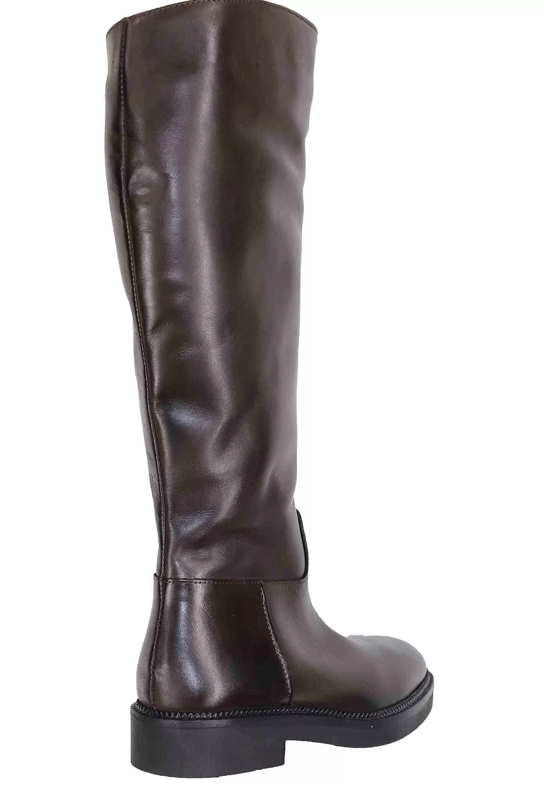 Stivali Donna In Pelle Testa Di Moro Con Tacco Basso E Punta Tonda** Flash Sale