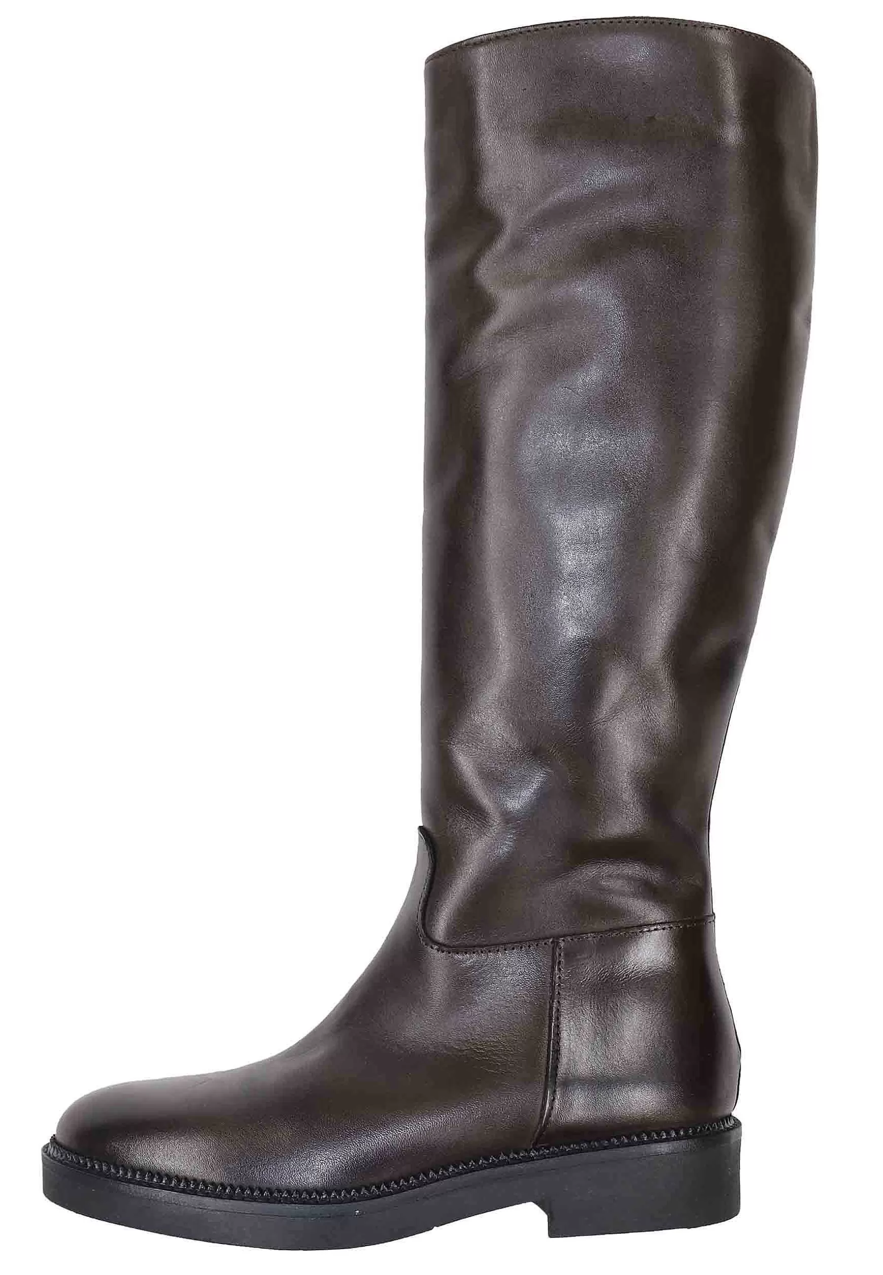 Stivali Donna In Pelle Testa Di Moro Con Tacco Basso E Punta Tonda** Flash Sale