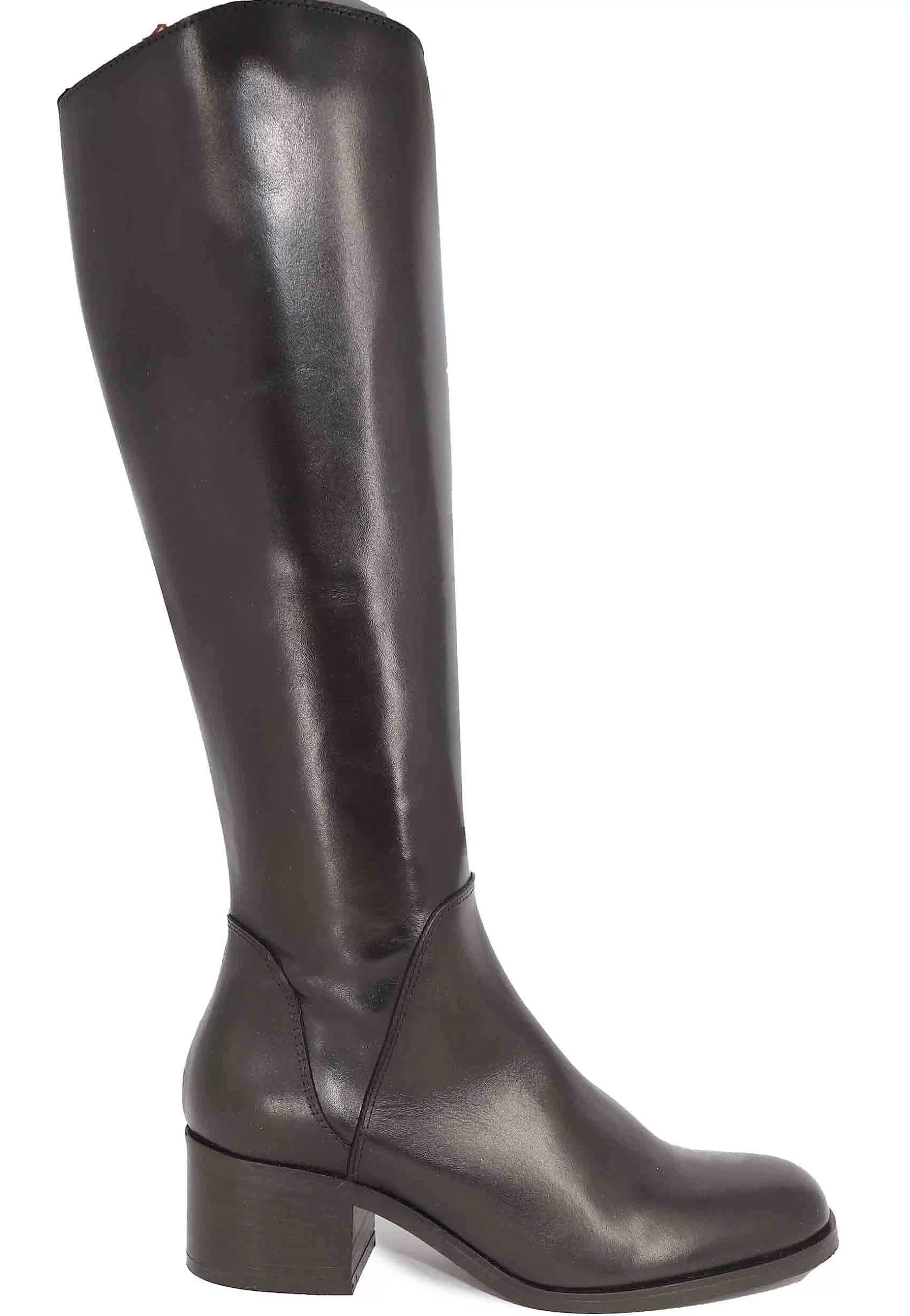 Stivali Donna In Pelle Testa Di Moro Con Tacco In Cuoio** New