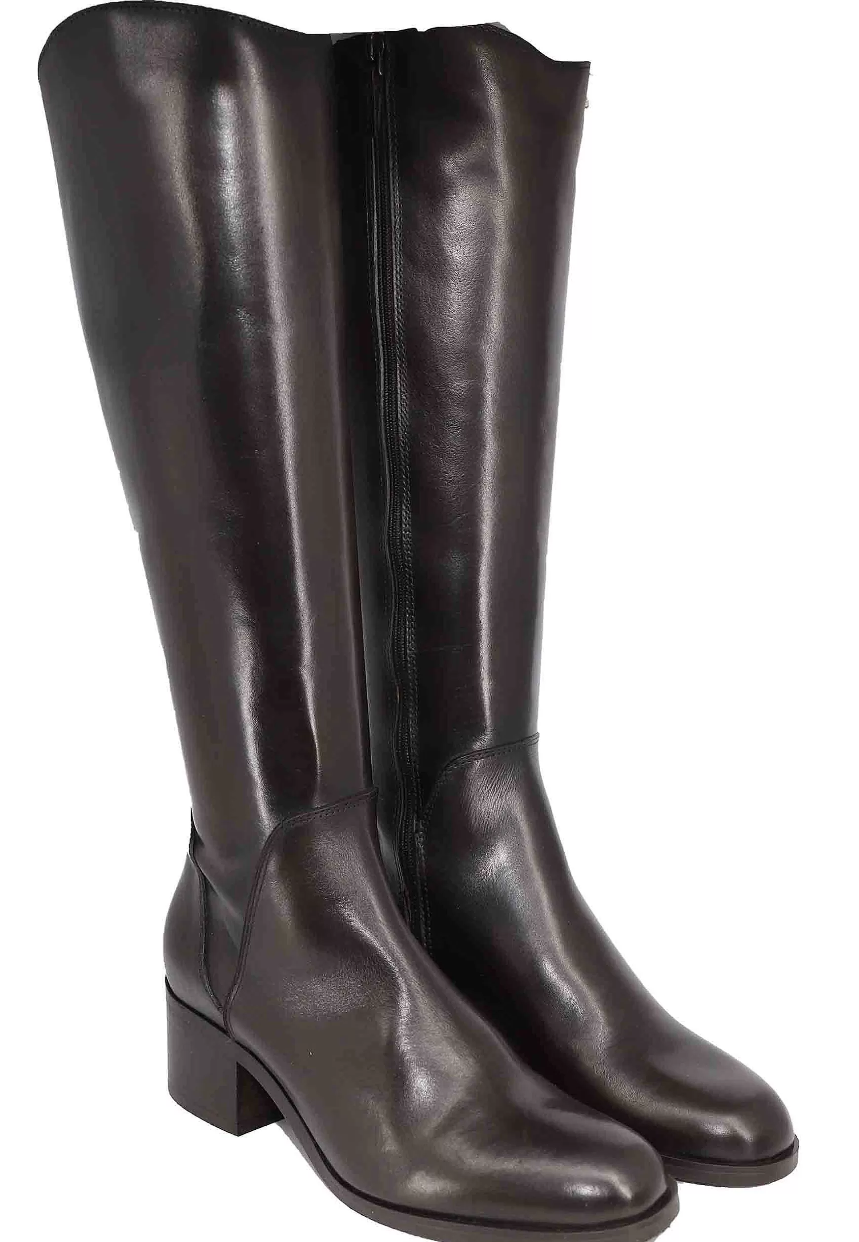 Stivali Donna In Pelle Testa Di Moro Con Tacco In Cuoio** New