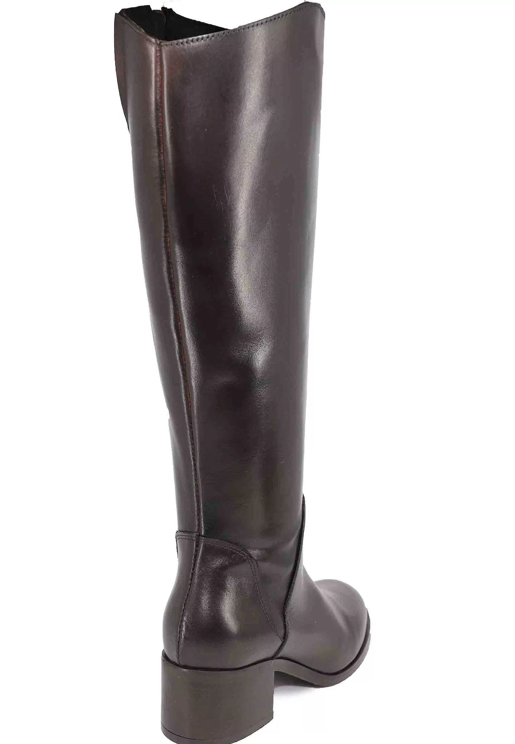 Stivali Donna In Pelle Testa Di Moro Con Tacco In Cuoio** New