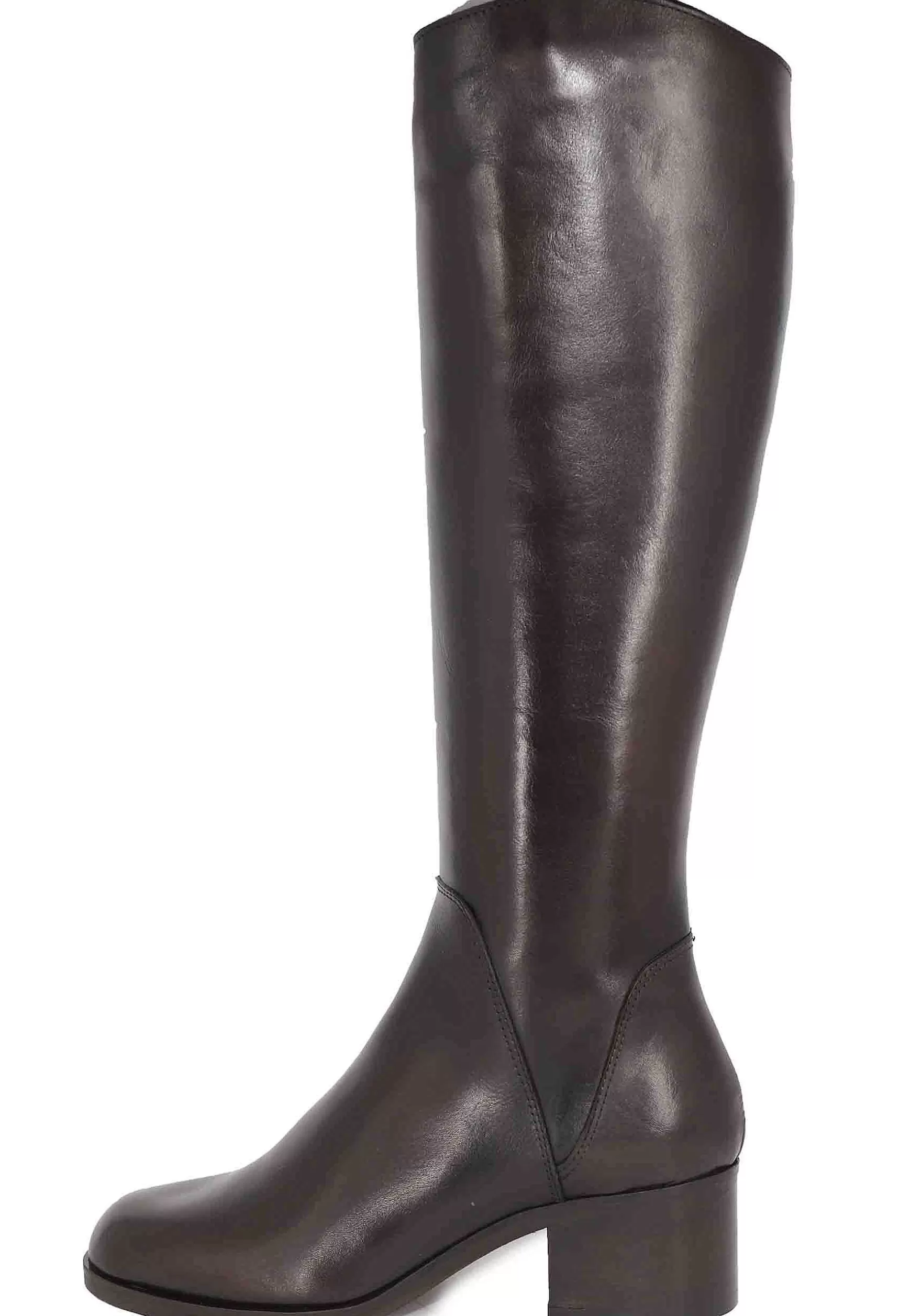 Stivali Donna In Pelle Testa Di Moro Con Tacco In Cuoio** New