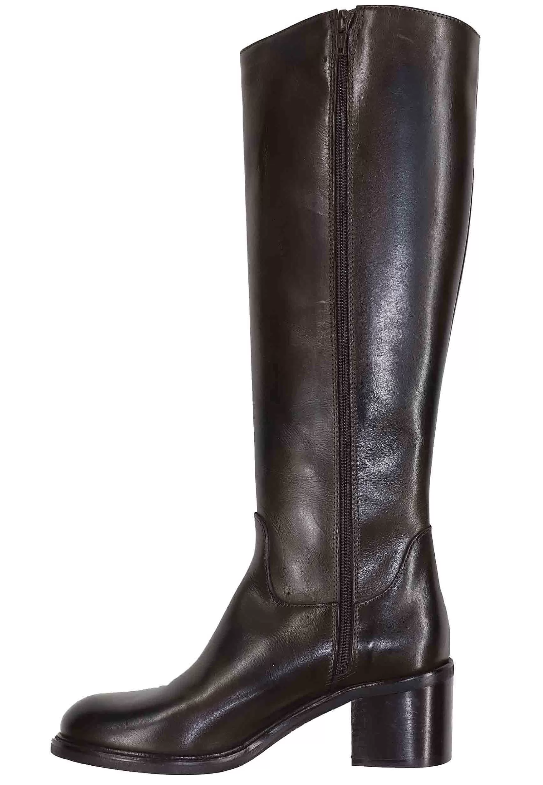 Stivali Donna In Pelle Testa Di Moro Con Tacco In Cuoio E Tirante Laterale** Shop