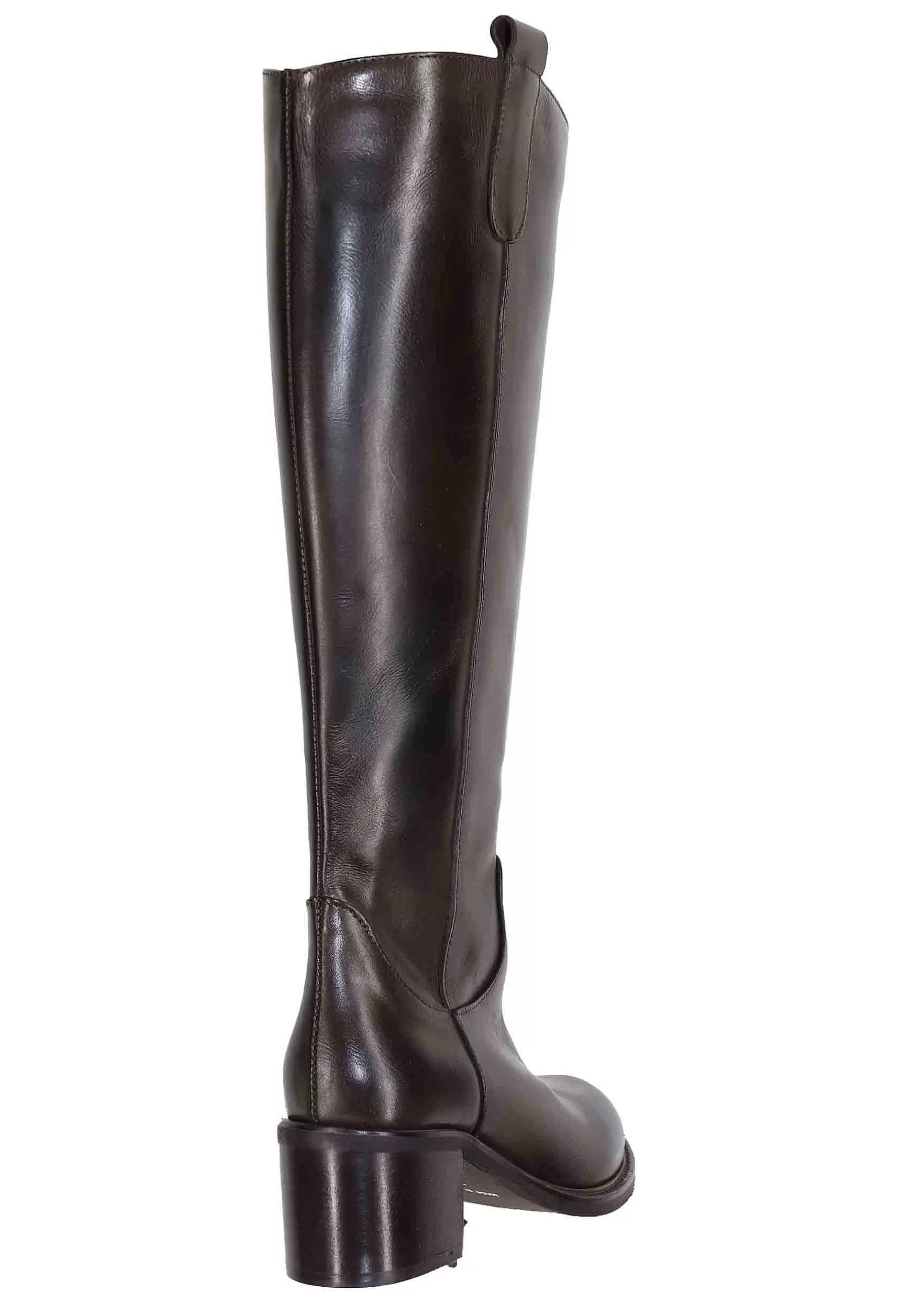 Stivali Donna In Pelle Testa Di Moro Con Tacco In Cuoio E Tirante Laterale** Shop