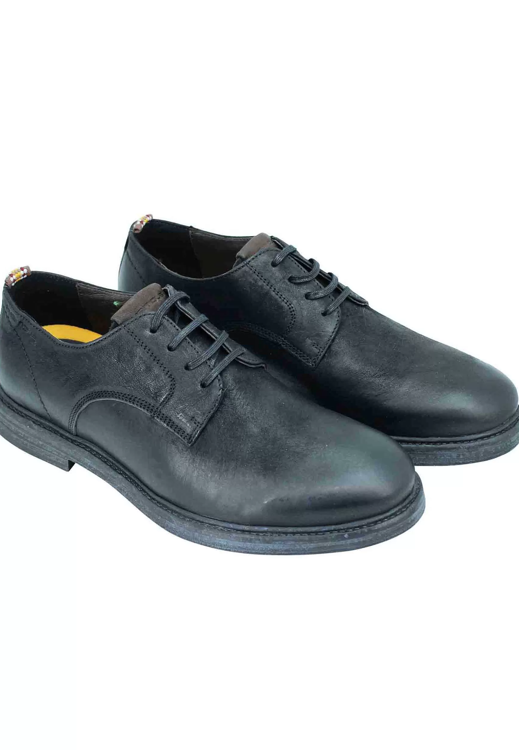 Stringata Uomo In Pelle Nera Suola In Gomma E Sottopiede Memory Foam*Ambitious Sale