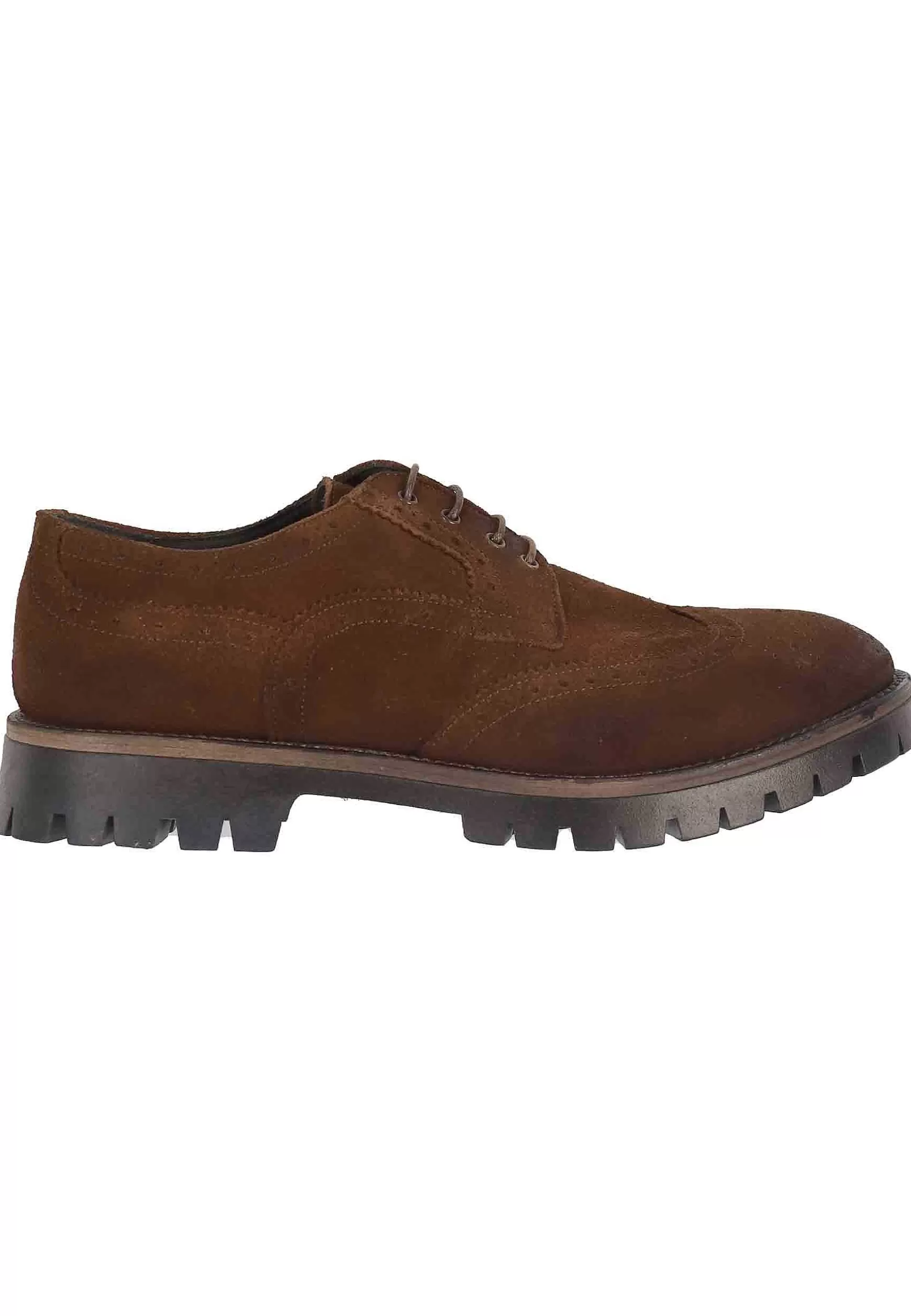 Stringate Da Uomo In Camoscio Cuoio Con Impunture All'Inglese E Suola Carrarmato** Flash Sale