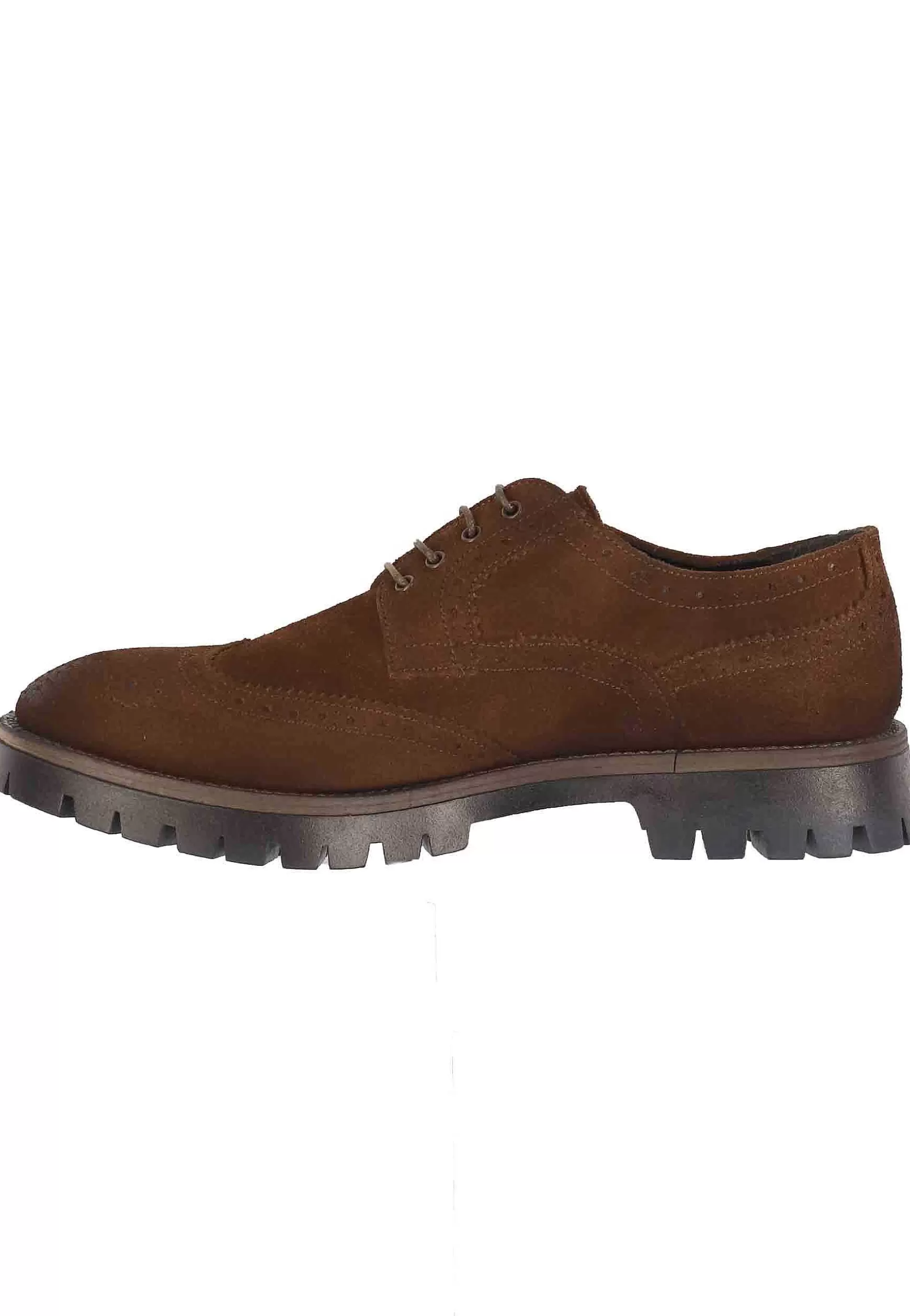 Stringate Da Uomo In Camoscio Cuoio Con Impunture All'Inglese E Suola Carrarmato** Flash Sale