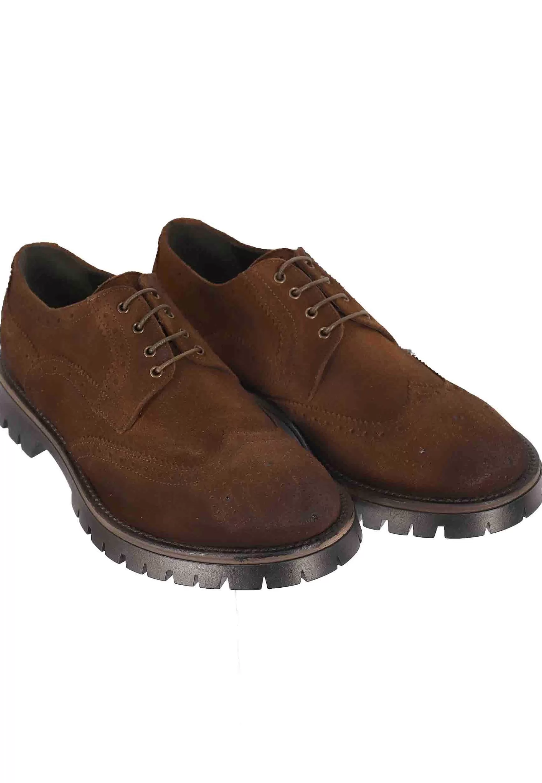 Stringate Da Uomo In Camoscio Cuoio Con Impunture All'Inglese E Suola Carrarmato** Flash Sale