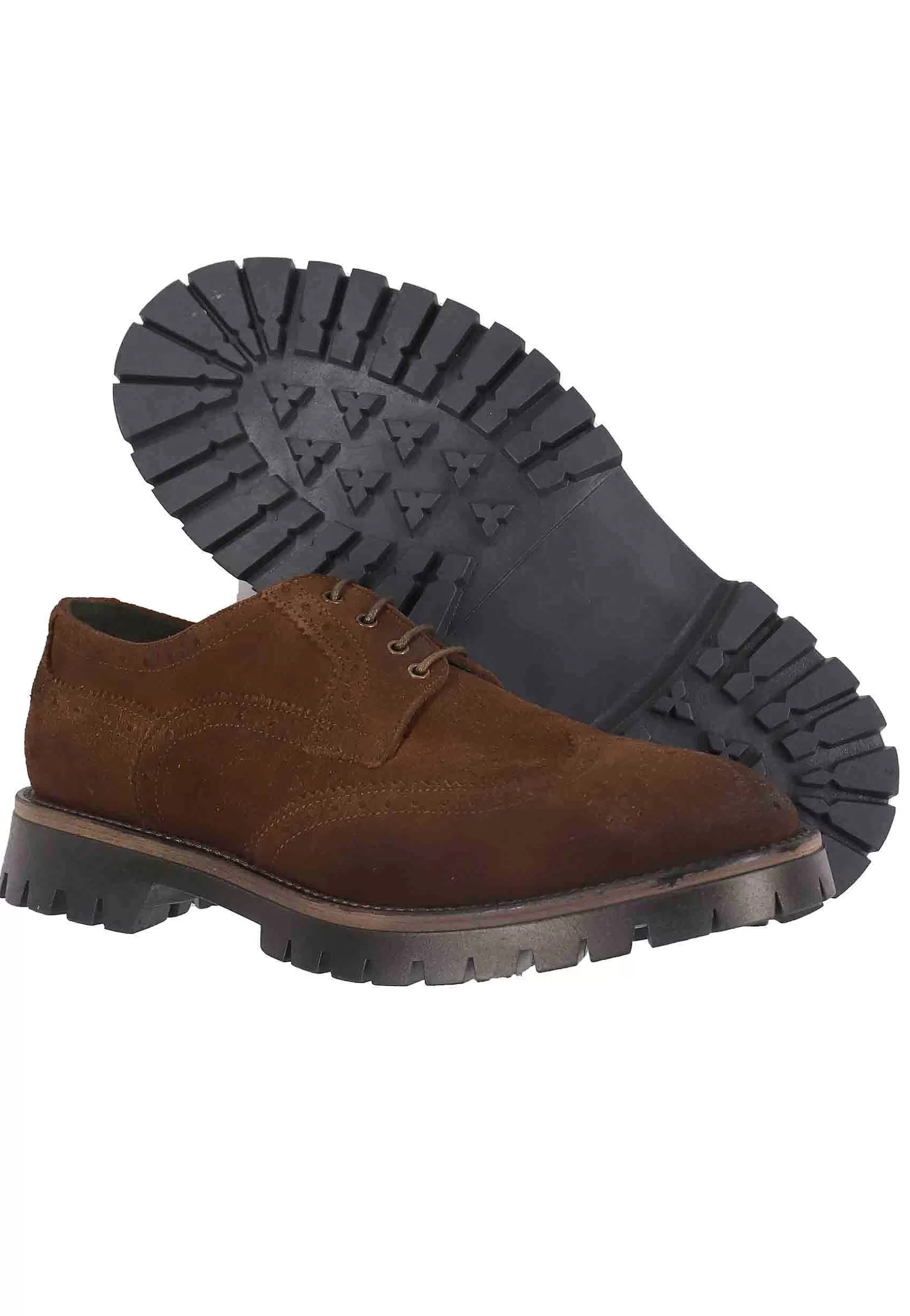 Stringate Da Uomo In Camoscio Cuoio Con Impunture All'Inglese E Suola Carrarmato** Flash Sale