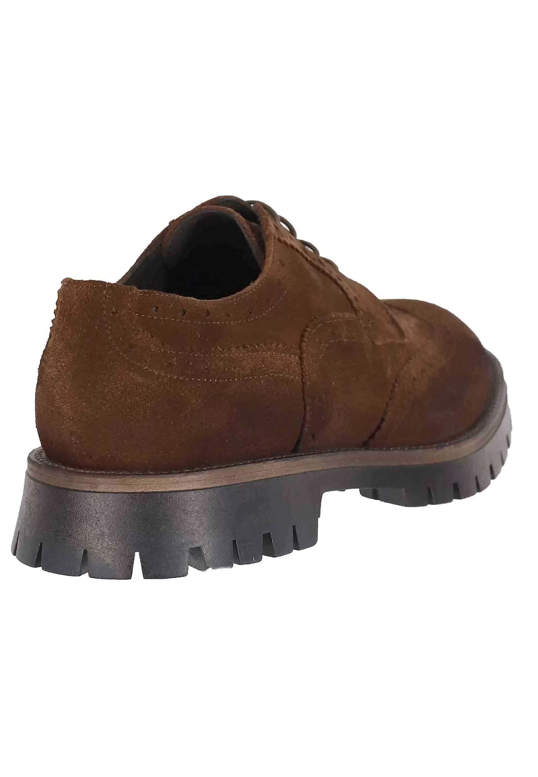 Stringate Da Uomo In Camoscio Cuoio Con Impunture All'Inglese E Suola Carrarmato** Flash Sale