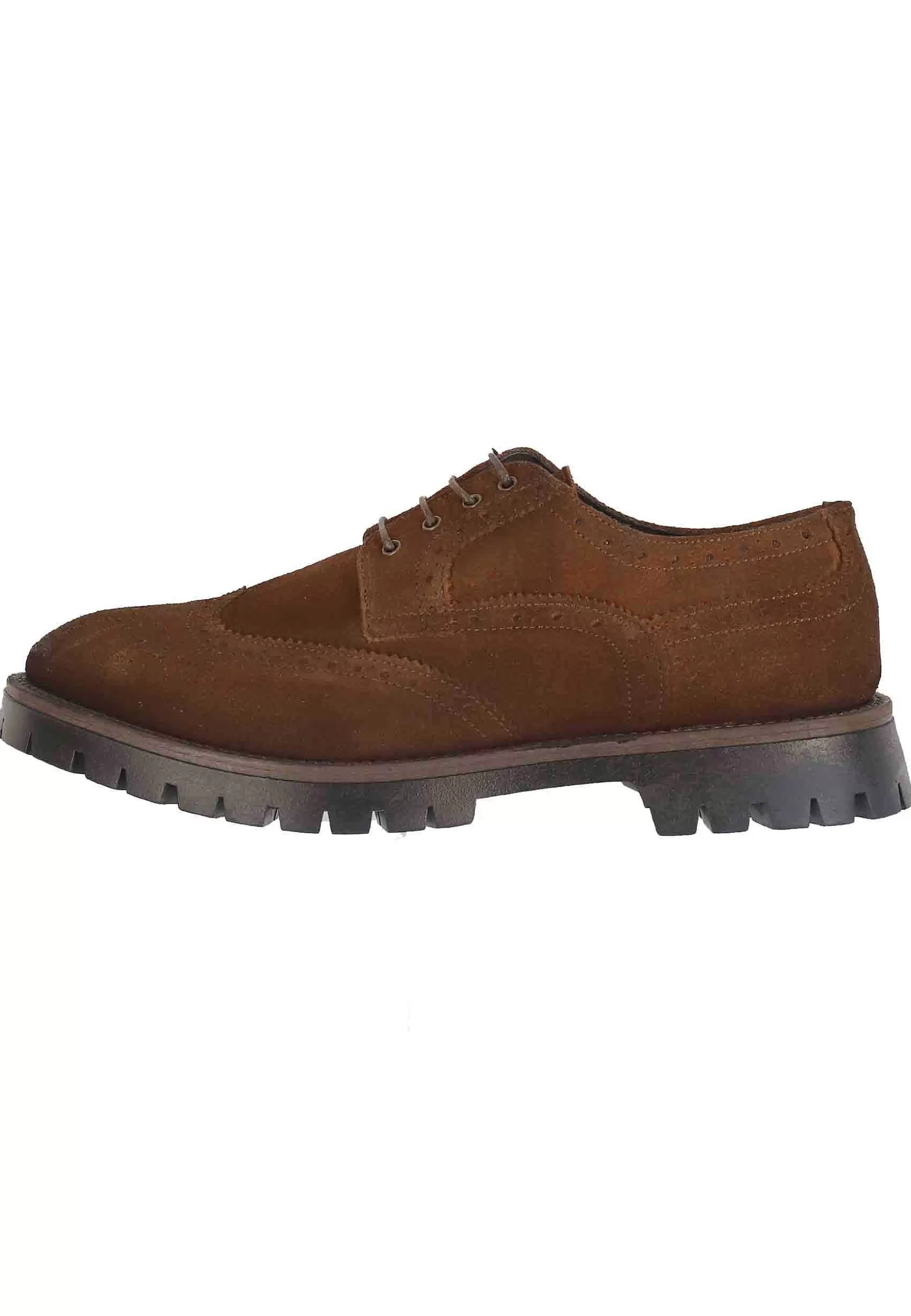 Stringate Da Uomo In Camoscio Cuoio Con Impunture All'Inglese E Suola Carrarmato** Flash Sale