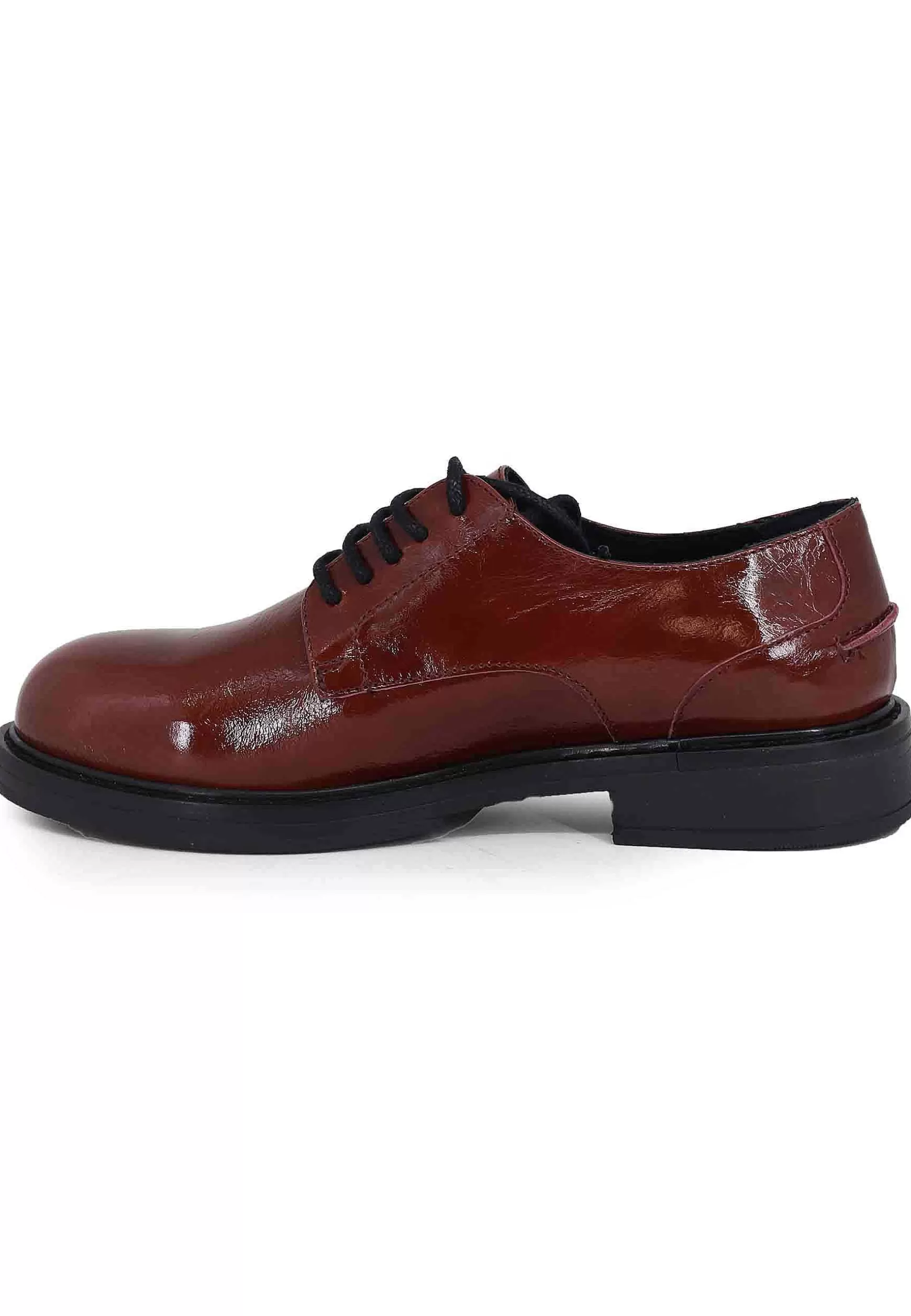 Stringate Donna In Pelle Naplack Bordeaux Con Suola In Gomma E Tacco Basso*Bruno Premi New