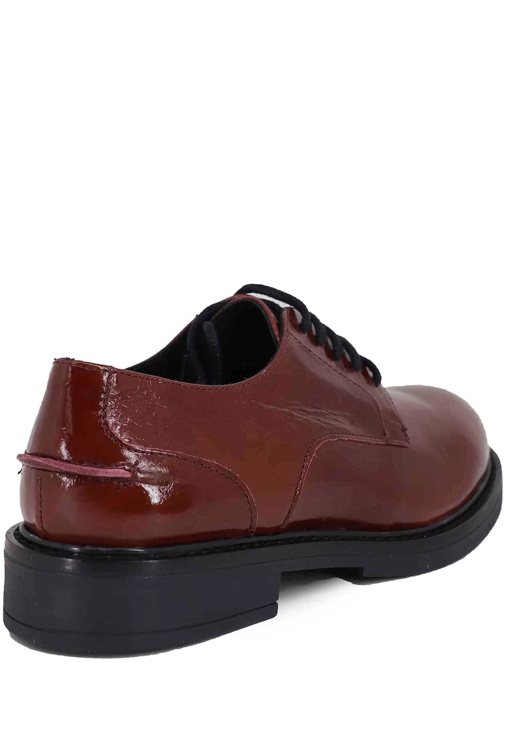 Stringate Donna In Pelle Naplack Bordeaux Con Suola In Gomma E Tacco Basso*Bruno Premi New