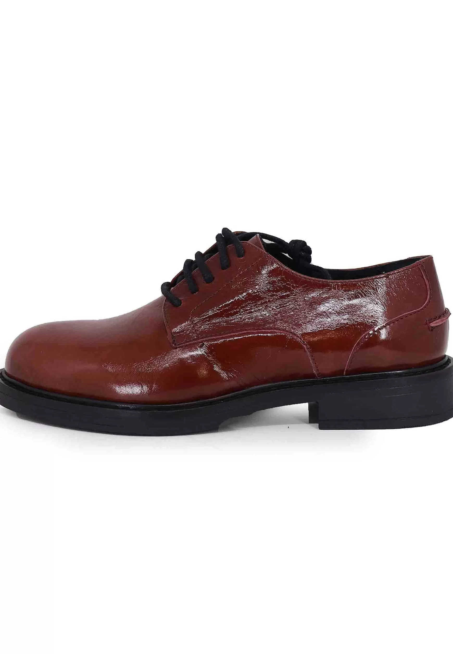 Stringate Donna In Pelle Naplack Bordeaux Con Suola In Gomma E Tacco Basso*Bruno Premi New