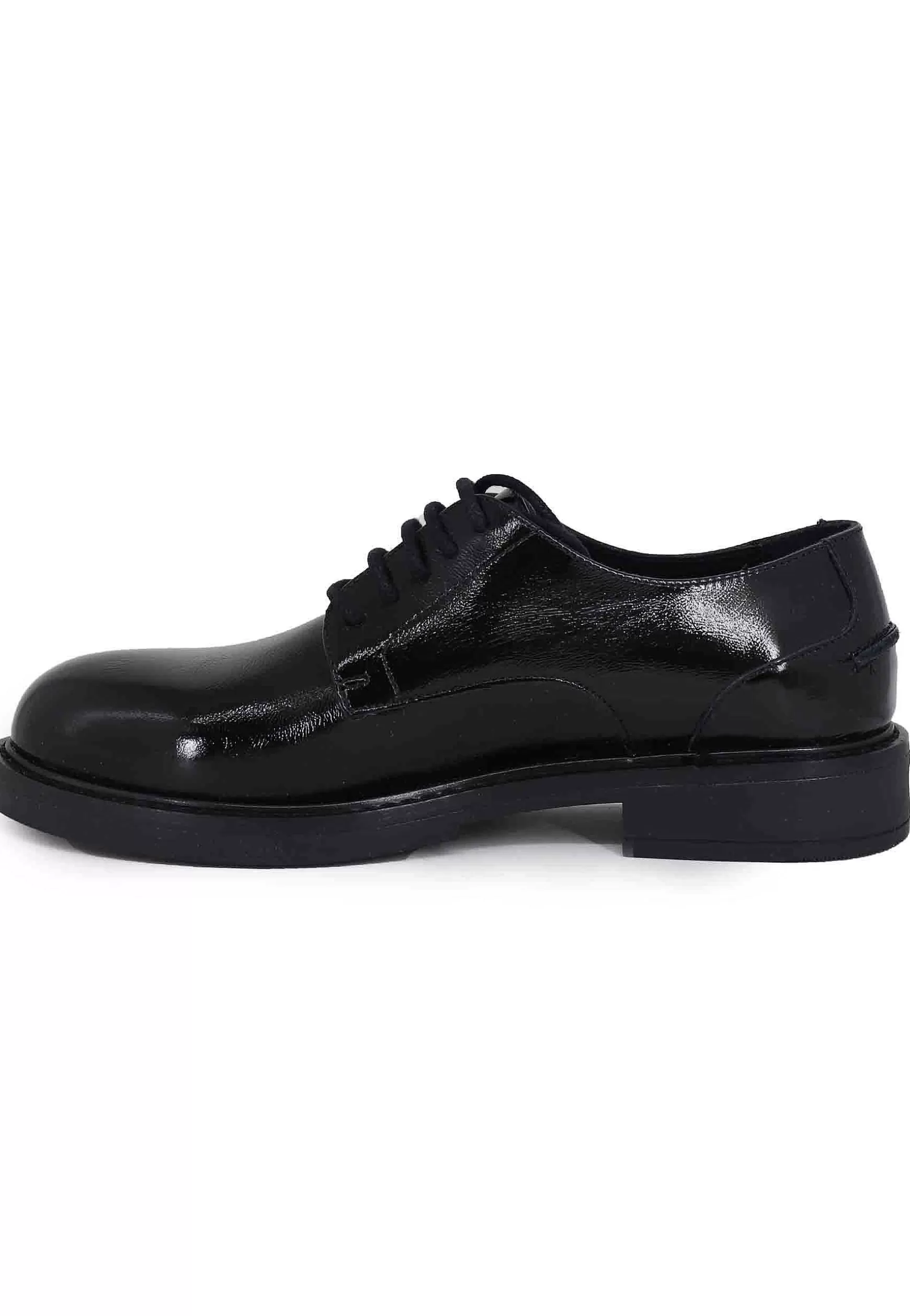 Stringate Donna In Pelle Naplack Nero Con Suola In Gomma E Tacco Basso*Bruno Premi Store