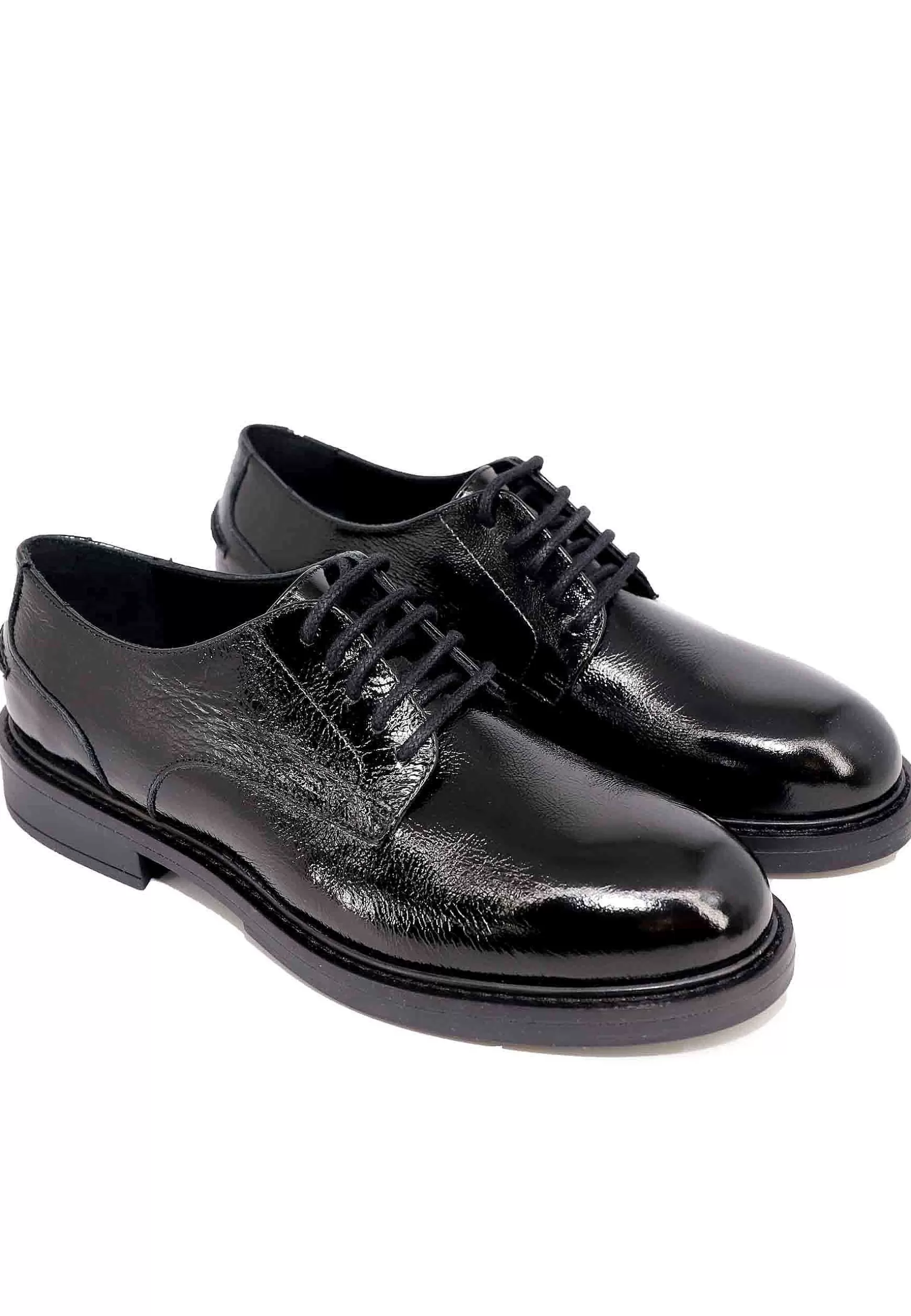 Stringate Donna In Pelle Naplack Nero Con Suola In Gomma E Tacco Basso*Bruno Premi Store