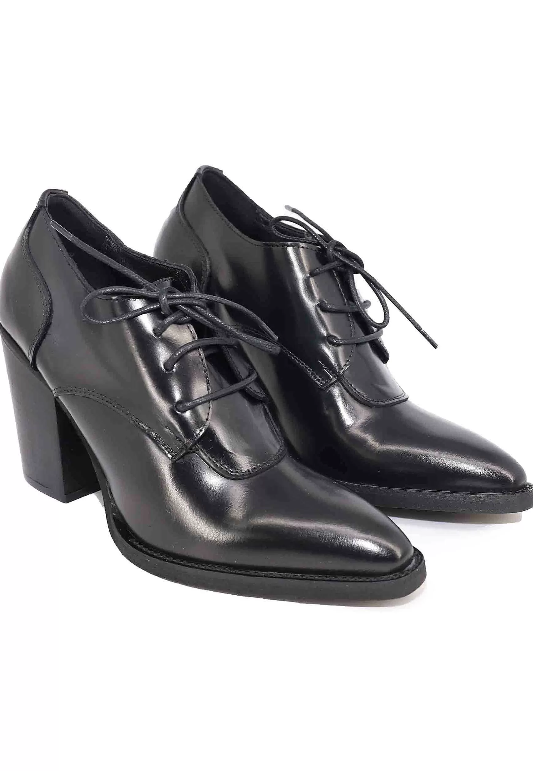 Stringate Donna In Pelle Nera Con Tacco Alto E Punta A Punta** New
