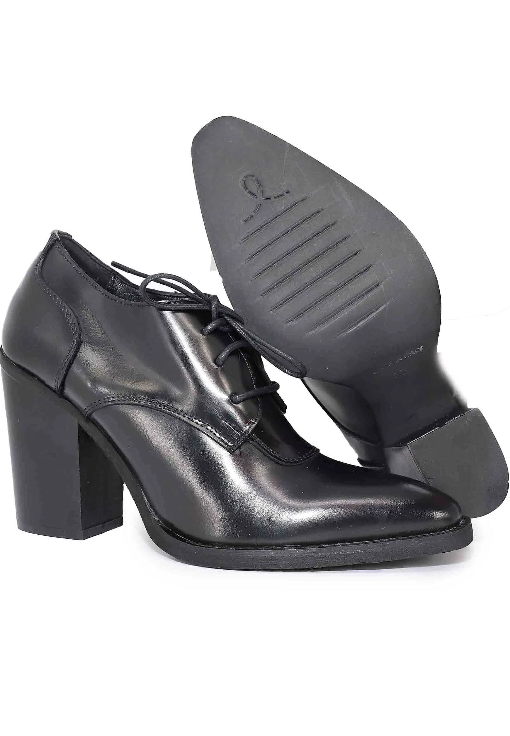 Stringate Donna In Pelle Nera Con Tacco Alto E Punta A Punta** New