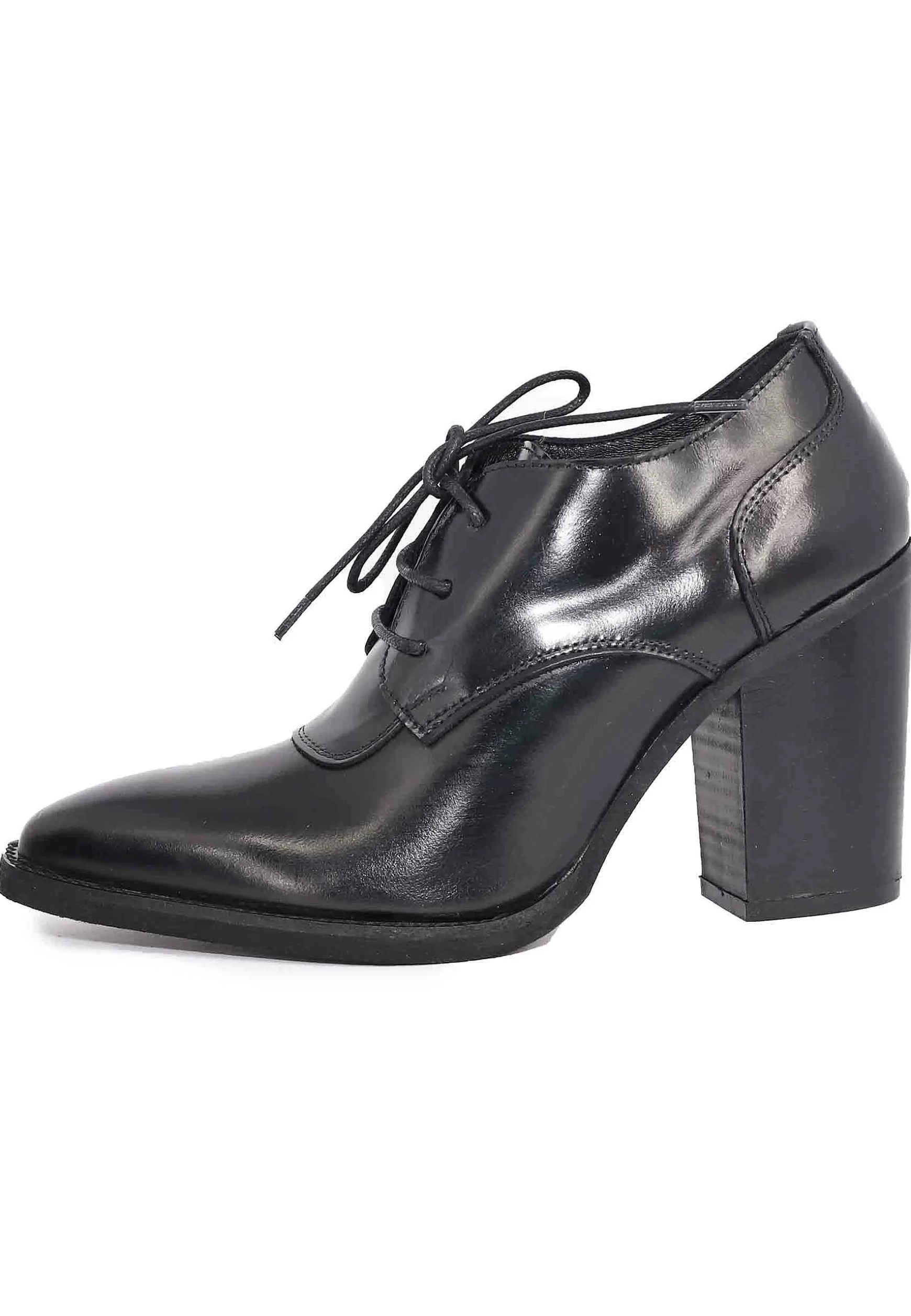 Stringate Donna In Pelle Nera Con Tacco Alto E Punta A Punta** New